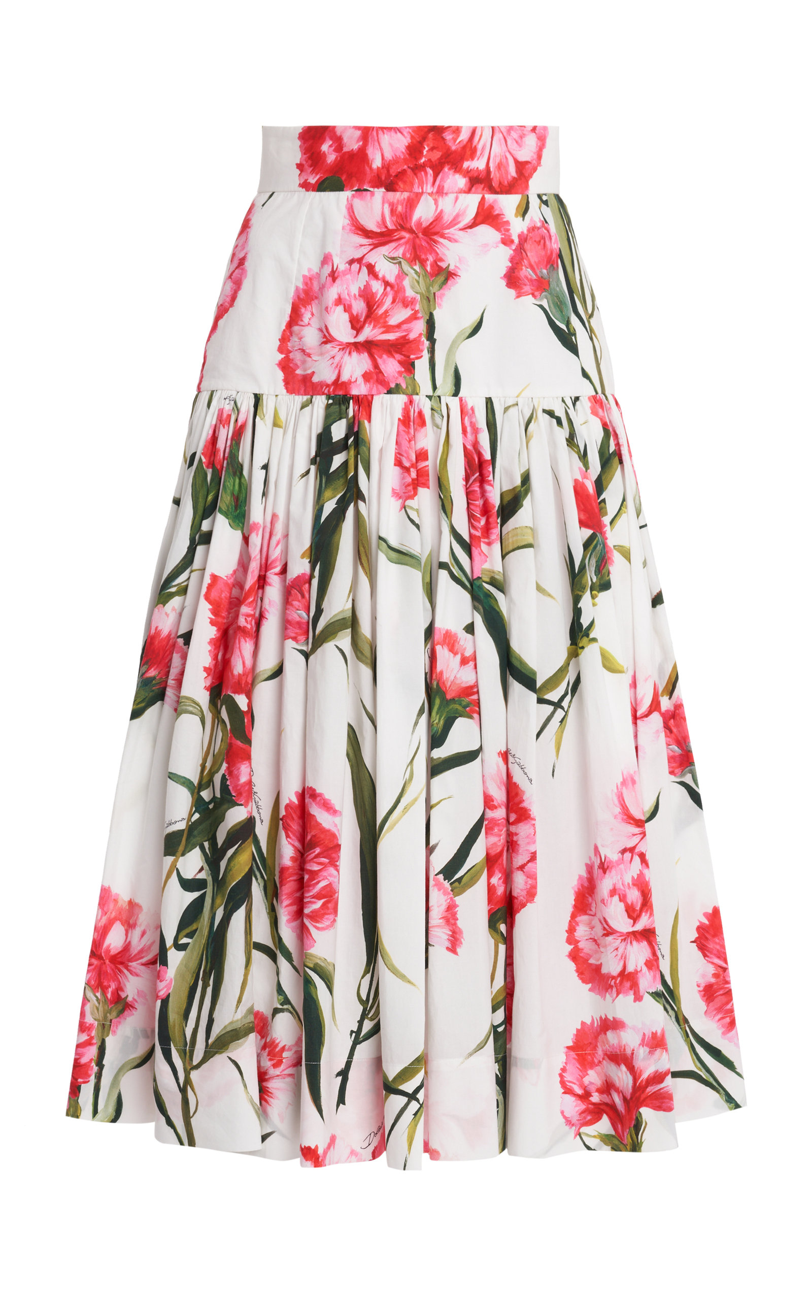 Dolce & Gabbana Carnation-Printed Cotton Poplin Midi Skirt - Floral