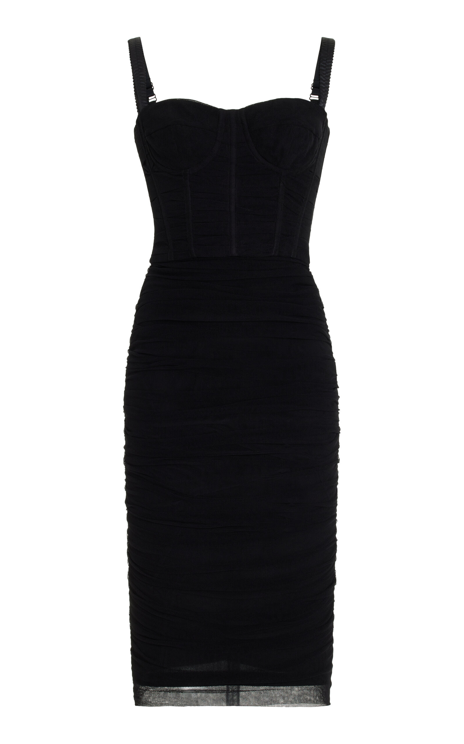 Dolce & Gabbana Ruched Stretch Cotton-blend Tulle Midi Dress In Black