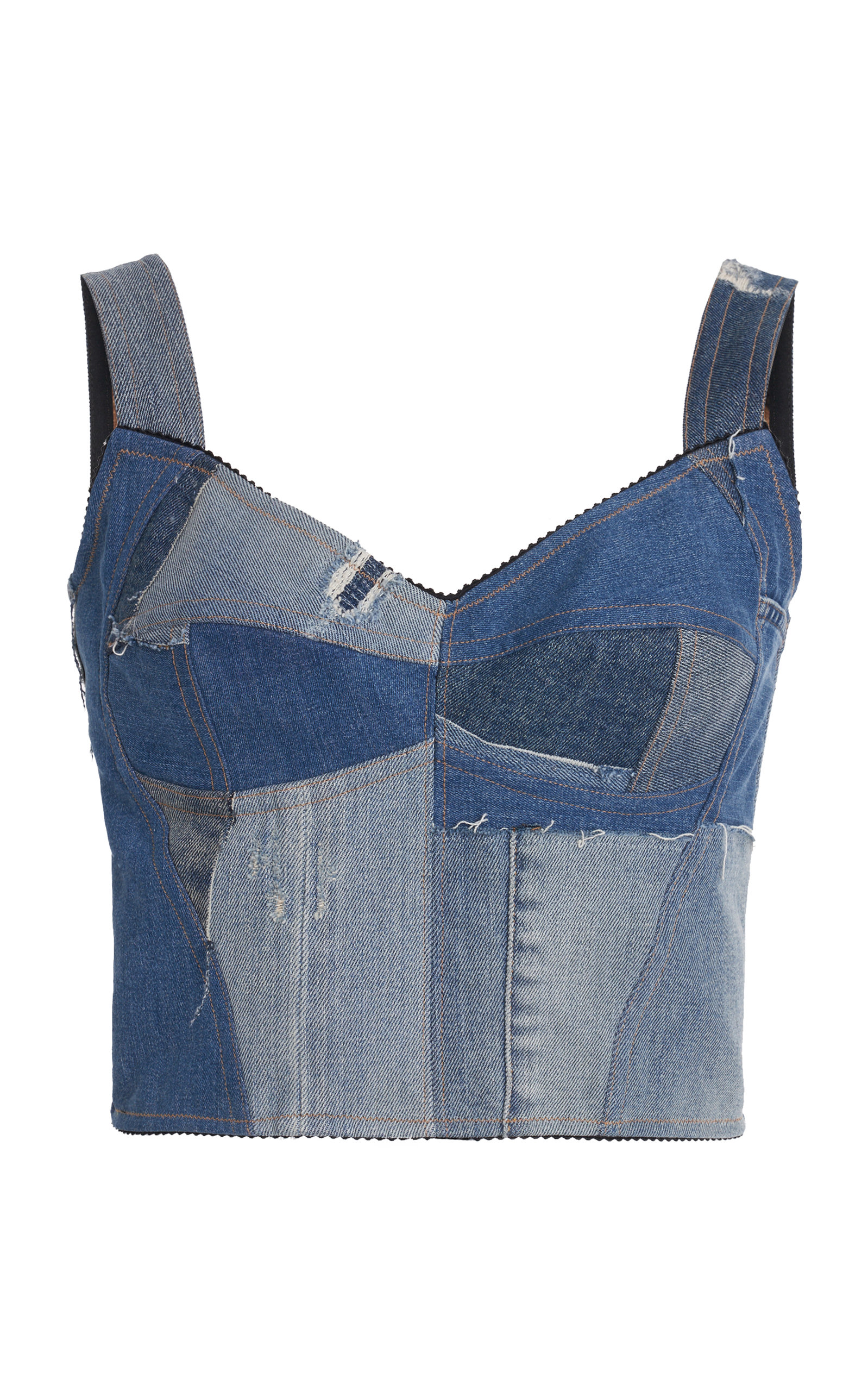 Dolce & Gabbana Patchwork Denim Corset In Medium Wash