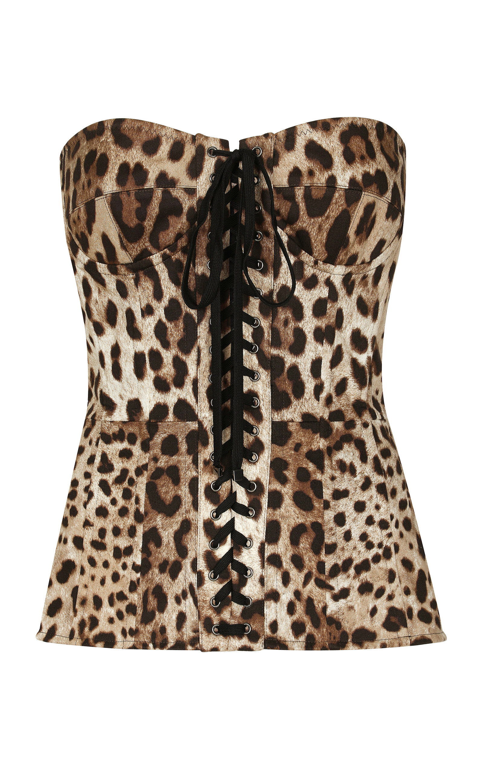 Dolce & Gabbana Cropped Lace-up Leopard-print Cotton-blend Twill Bustier Top In Animal