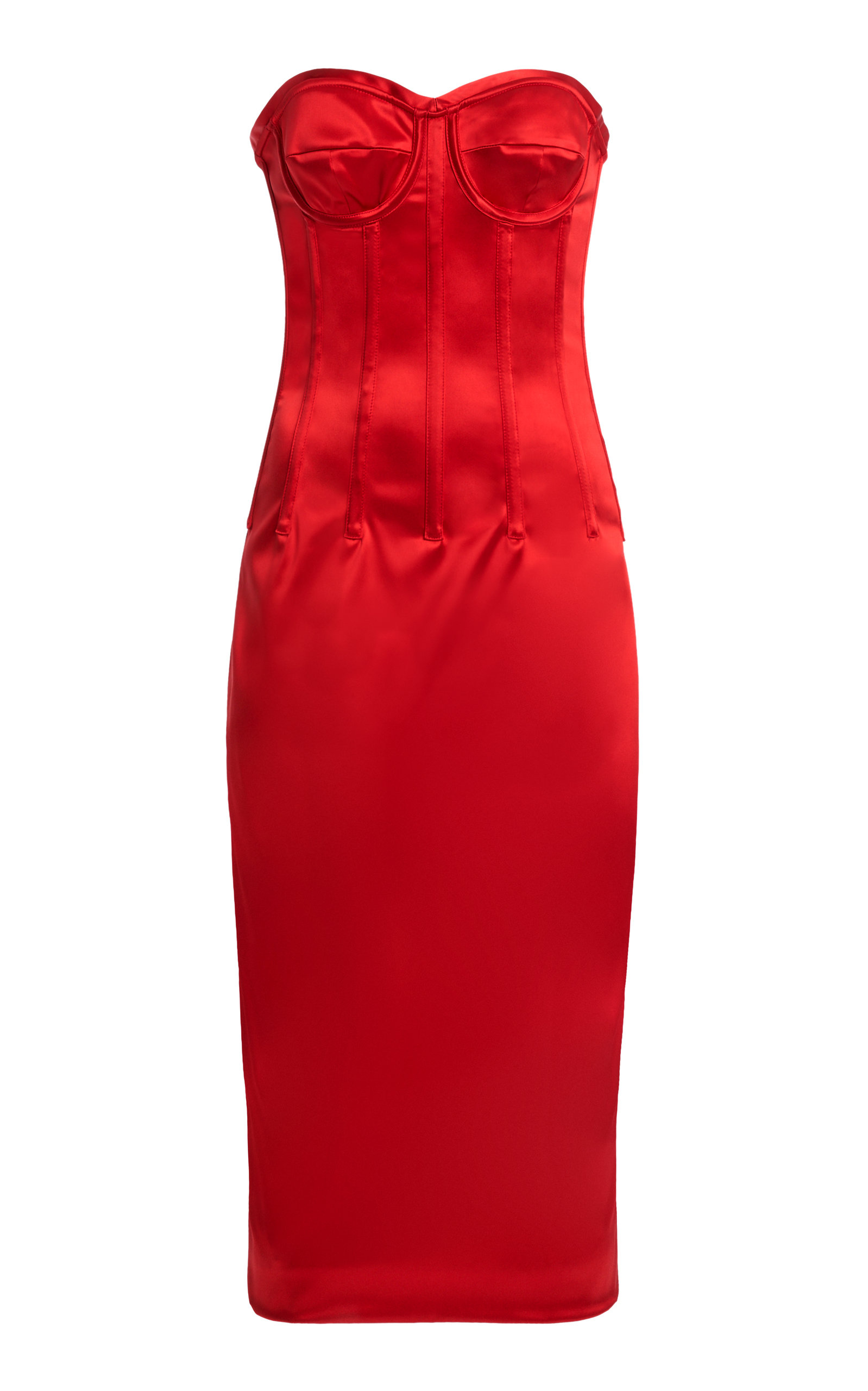 Dolce & Gabbana Satin Calf-length Dress With Corset Details In Red