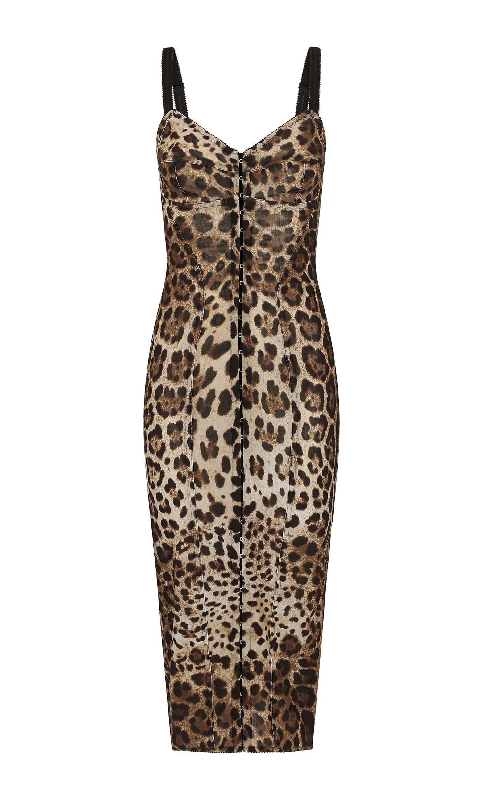 DOLCE & GABBANA LEOPARD-PRINT SATIN MIDI CORSET DRESS