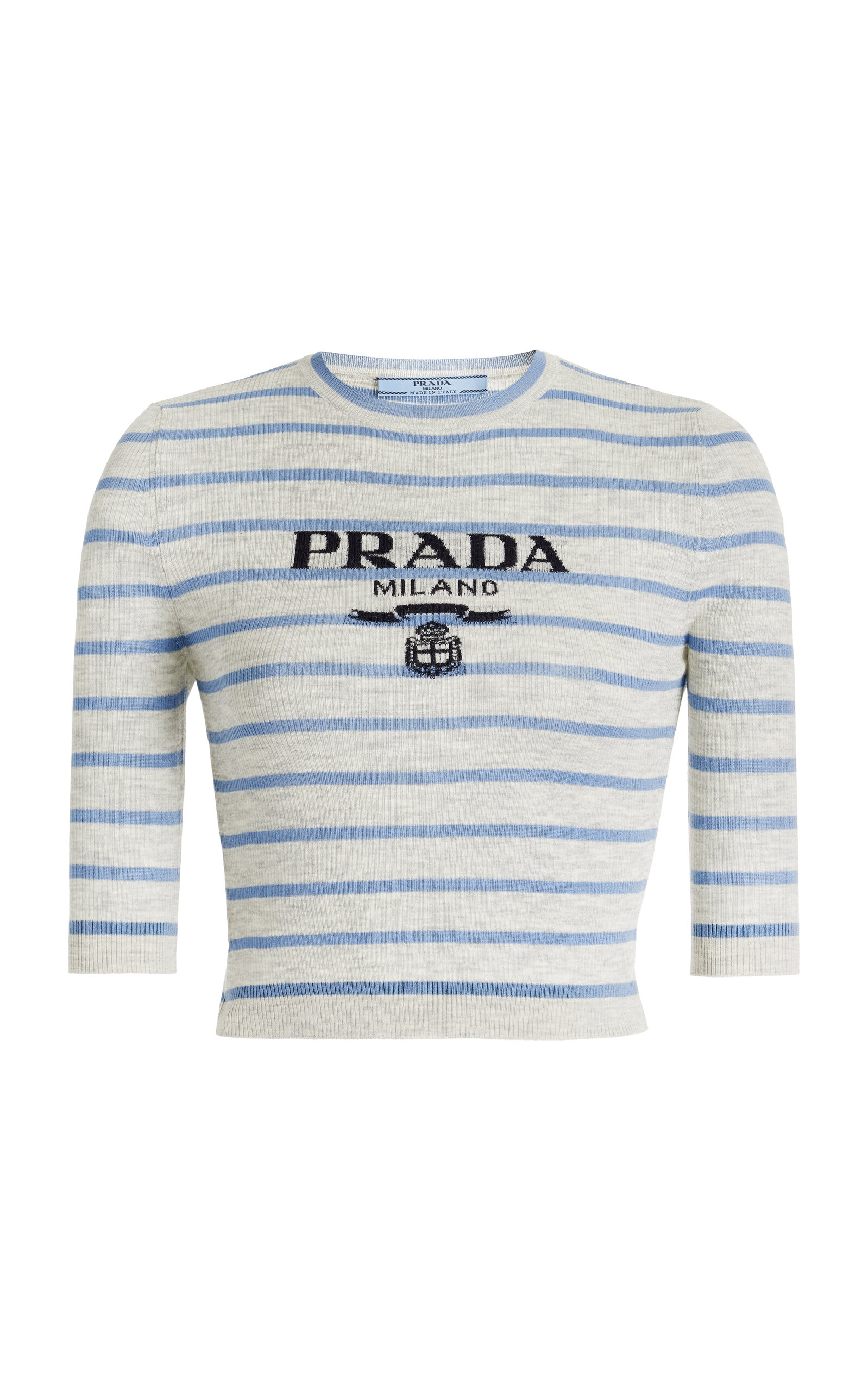 Prada Superfine Logo-intarsia Striped Virgin-wool Top In Stripe