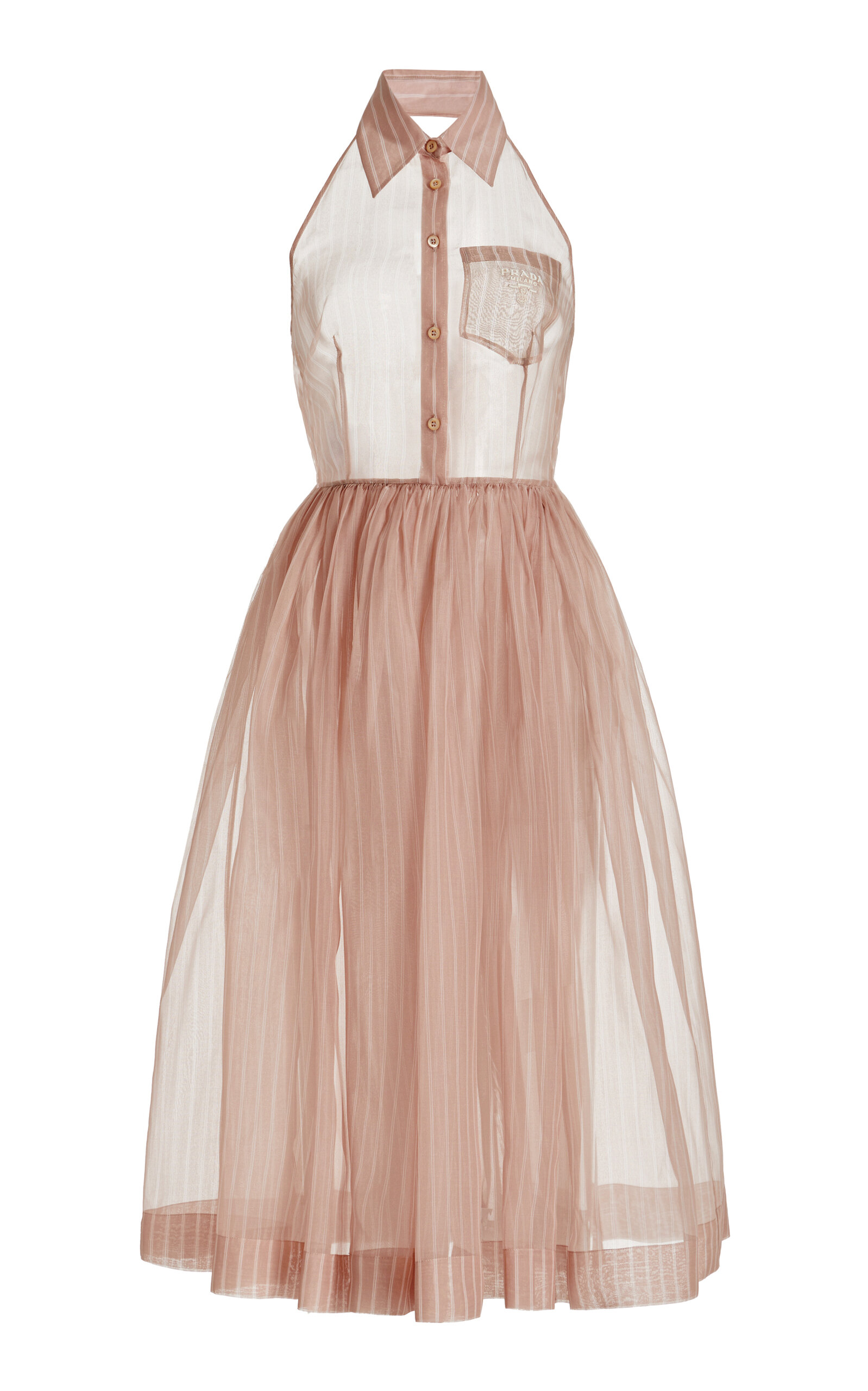 Prada - Women's Striped Organza Midi Shirt Dress - Pink - IT 36 - Moda Operandi