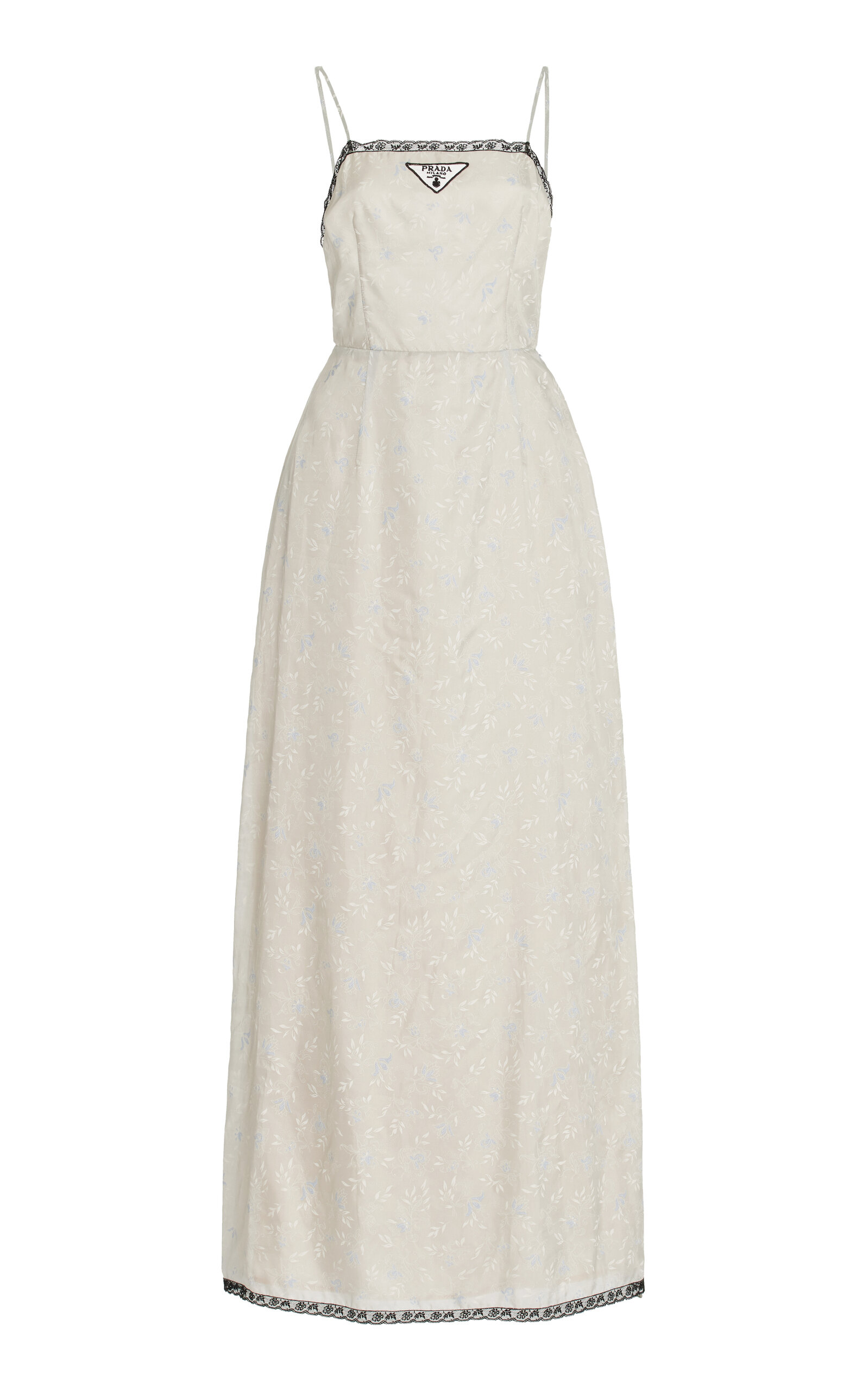 Prada Bellflower-printed Habotai Maxi Dress In Neutral