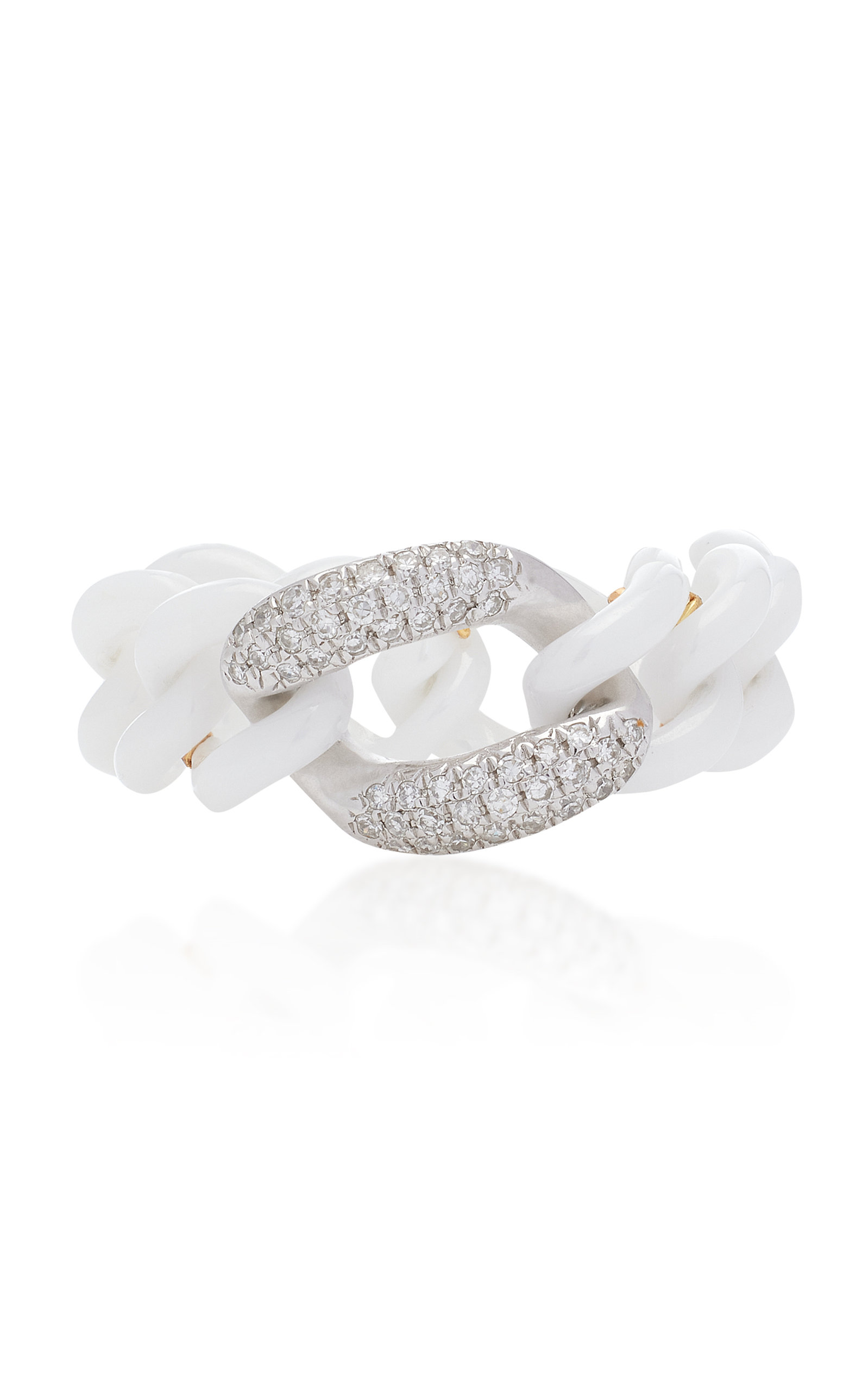 SHAY - Medium Ceramic; 18K White Gold Diamond Link Ring - White - US 6.5 - Moda Operandi - Gifts For Her