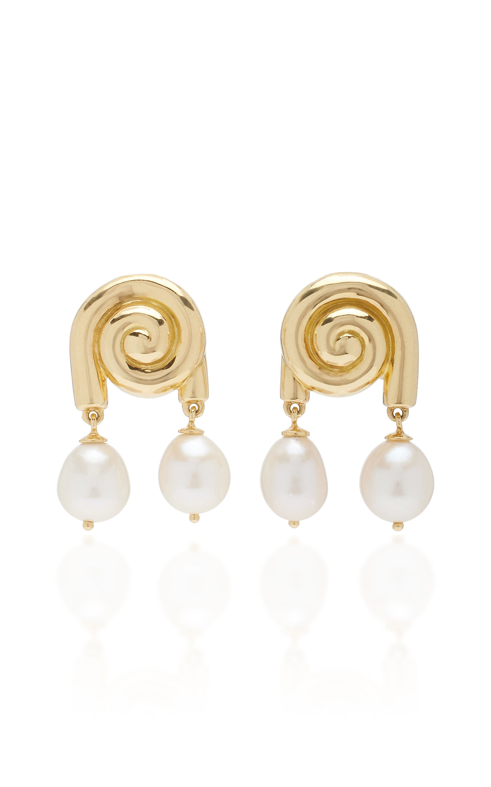 Sauer Spiralis 18k Yellow Gold Pearl Earrings In Ivory/gold