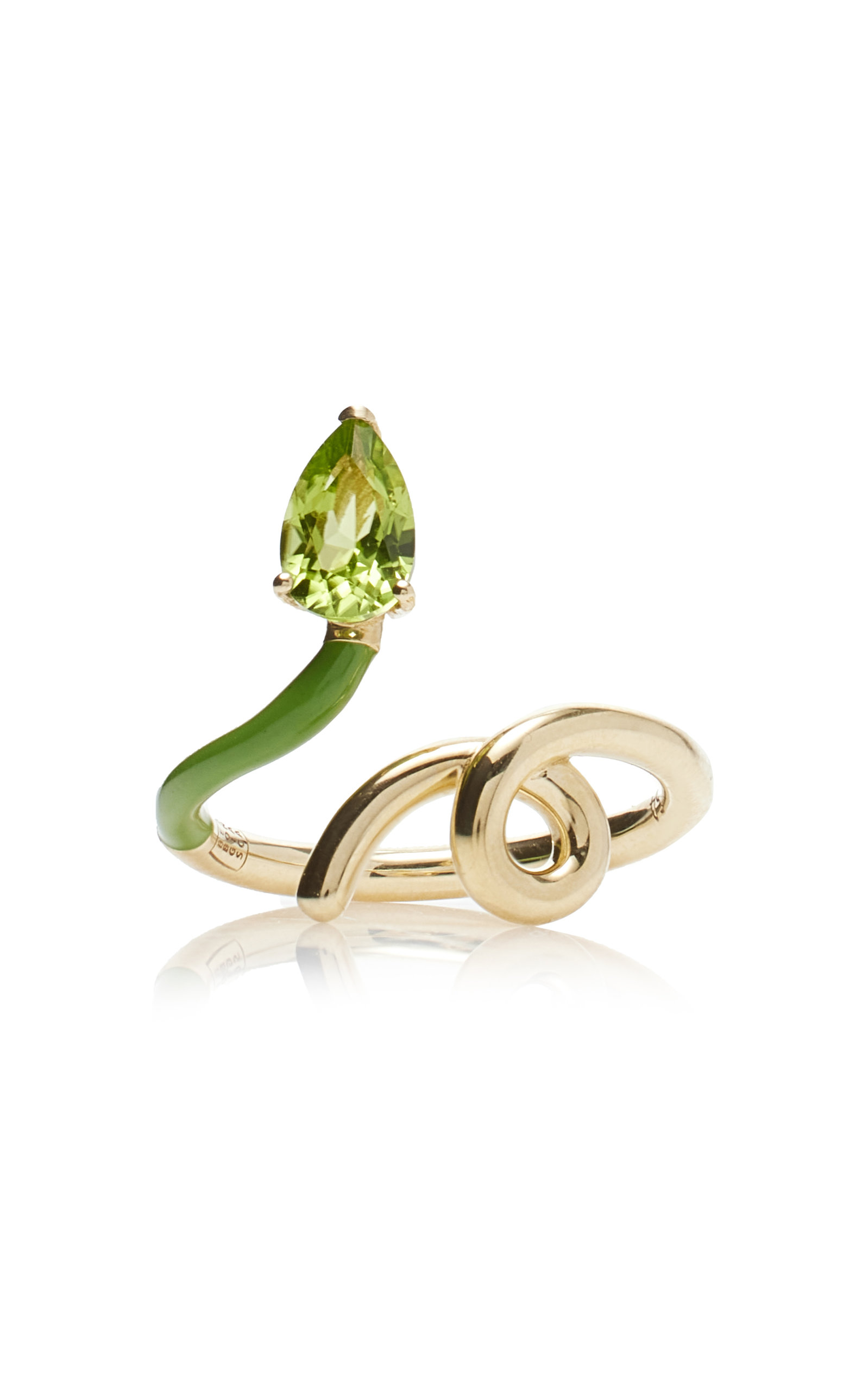 Enameled 9K Yellow Gold Peridot Half Ring