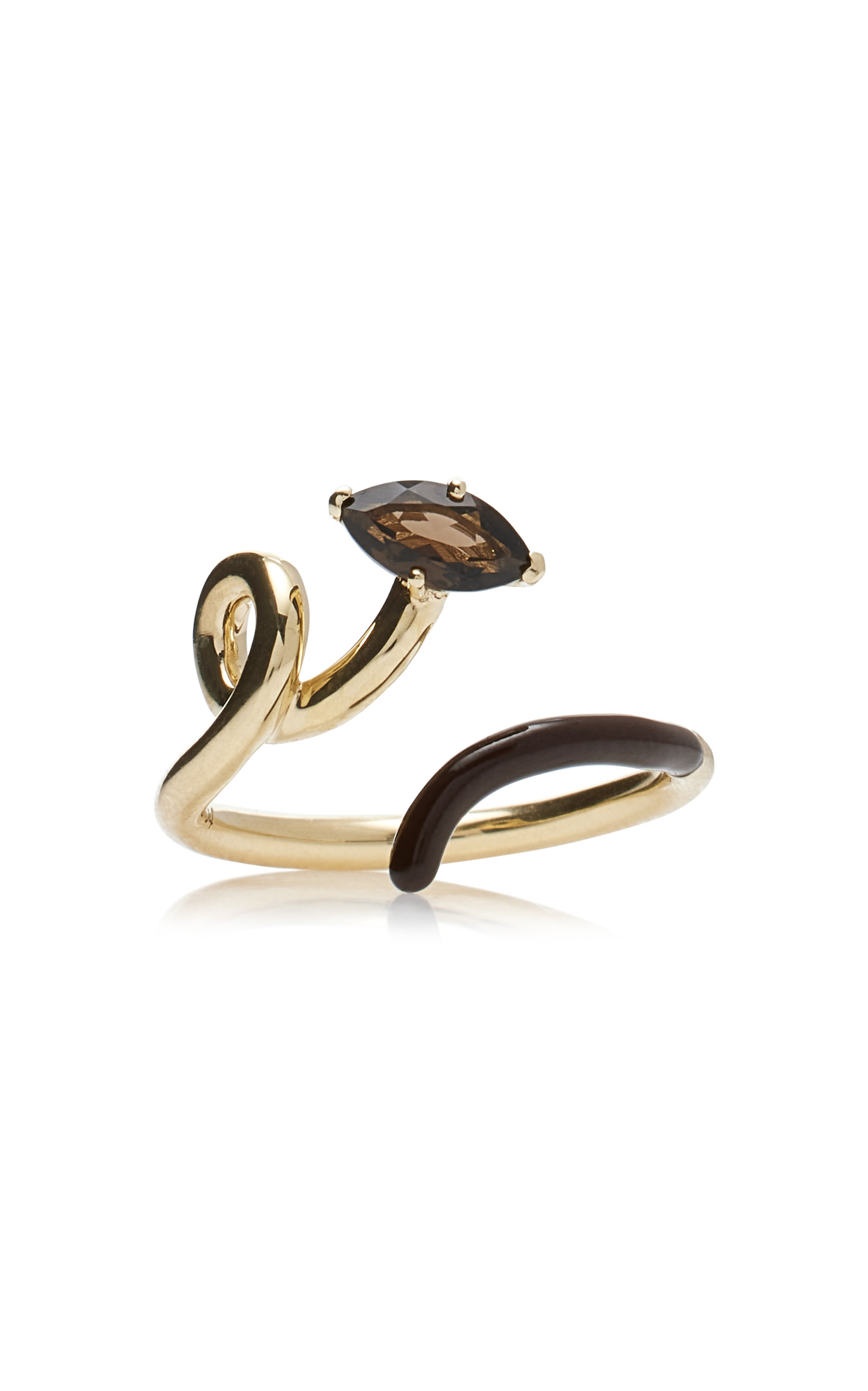 Enameled 9K Yellow Gold Quartz Half Ring