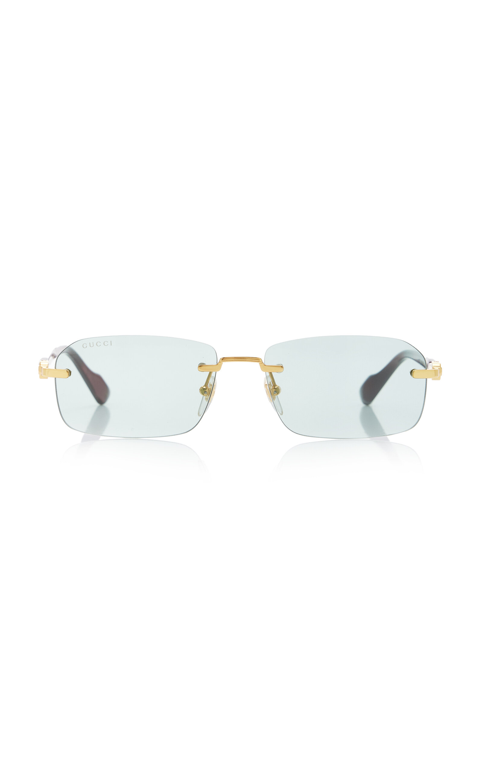 Gucci Street Gg Narrow Rectangular-frame Metal Sunglasses In Green