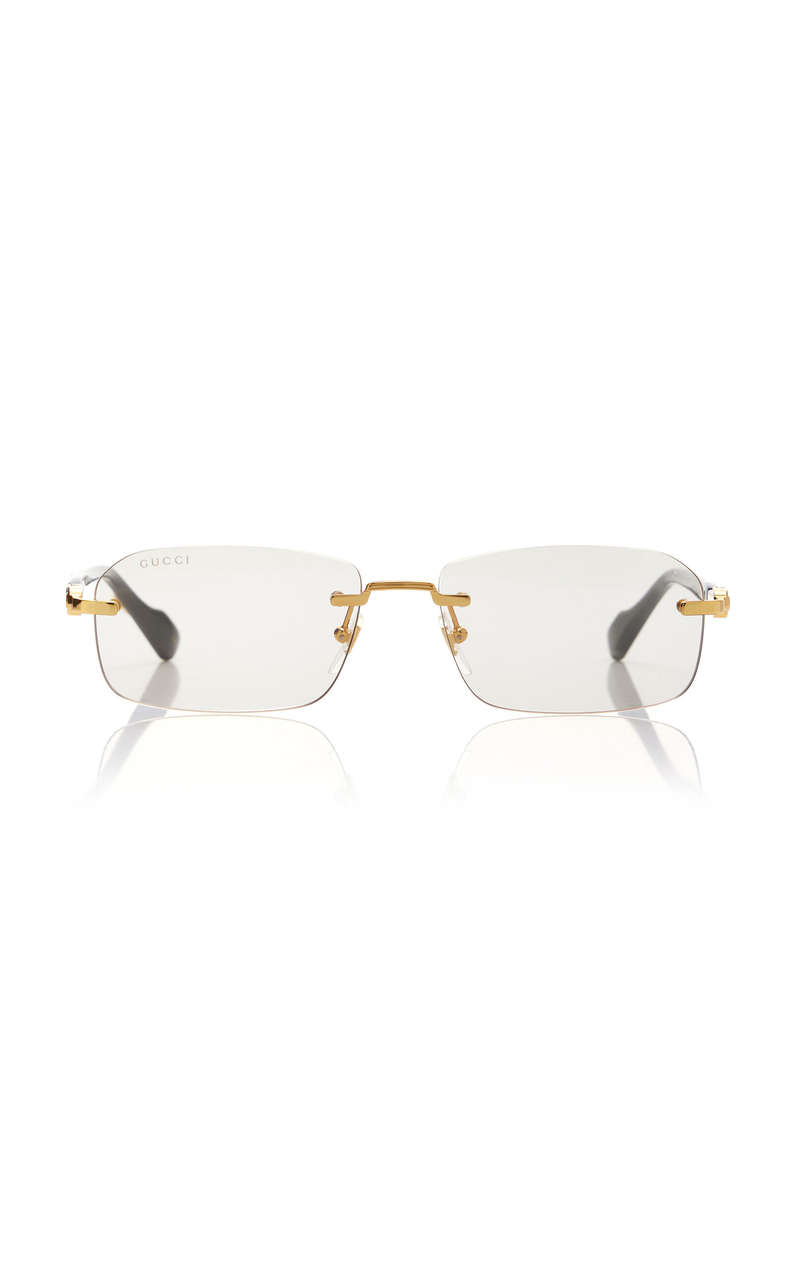 Gucci Street Gg Narrow Rectangular-frame Metal Sunglasses In Neutral