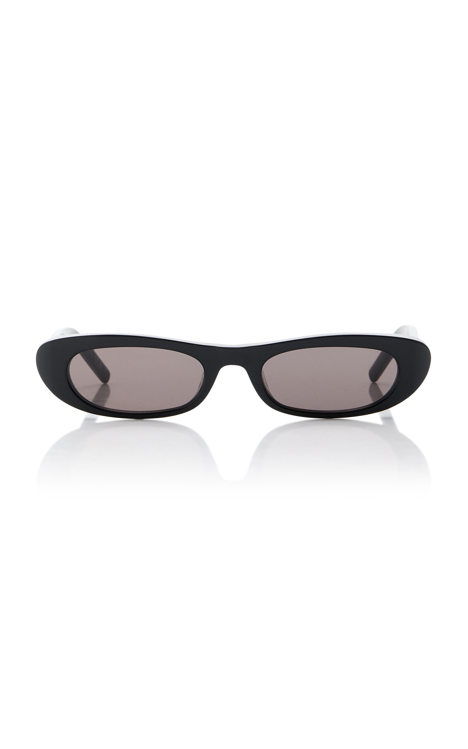Shop Saint Laurent Shade Narrow Oval-frame Acetate Sunglasses In Black