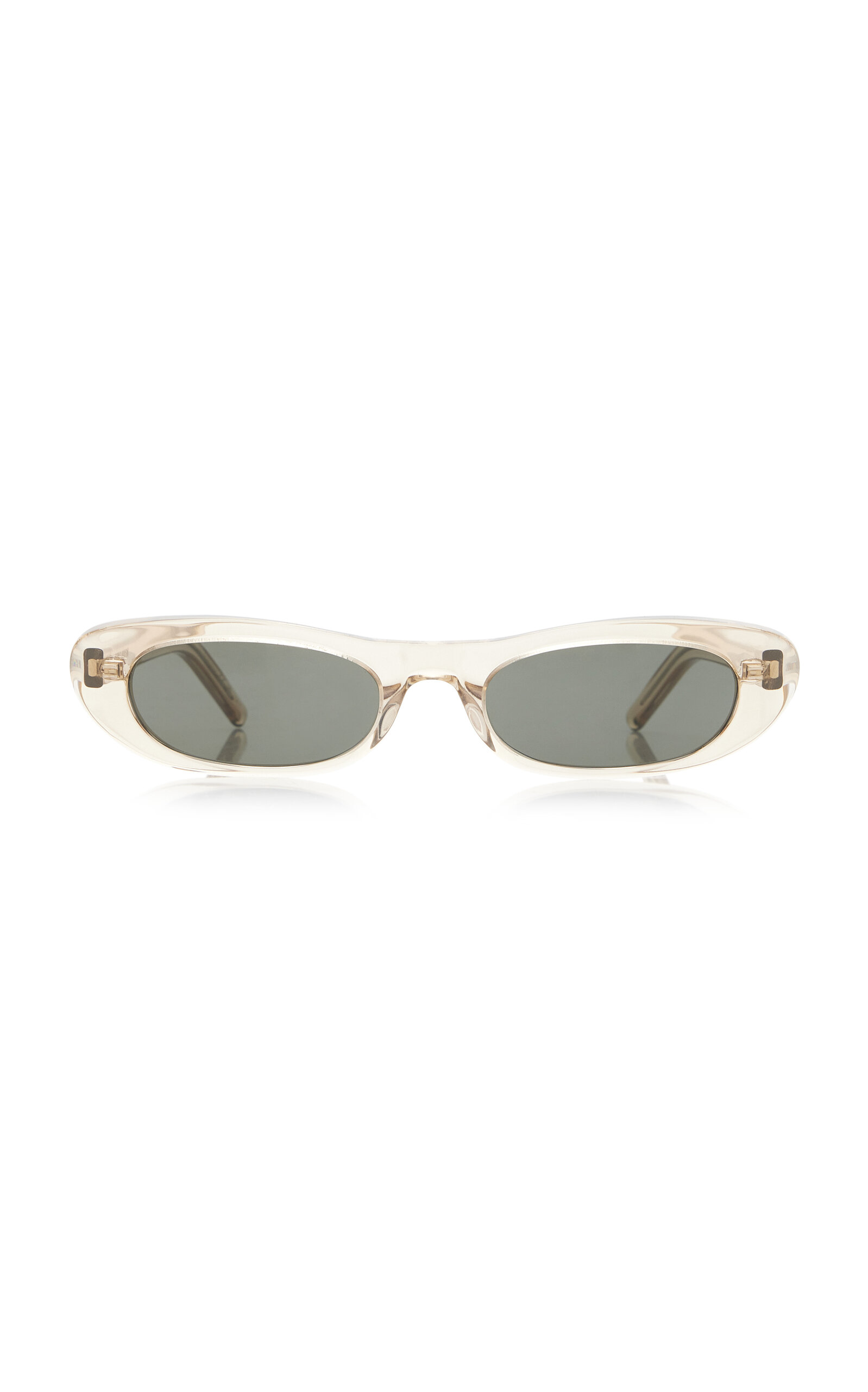 Shop Saint Laurent Shade Narrow Oval-frame Acetate Sunglasses In Neutral