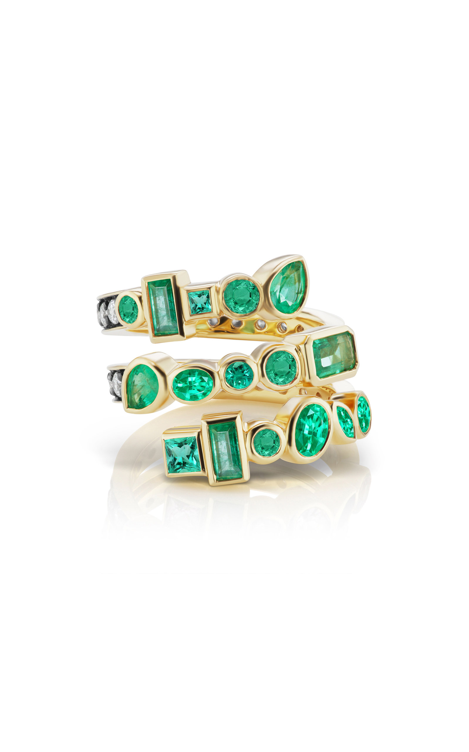 Coil 18K Yellow Gold Diamond; Emerald Ring