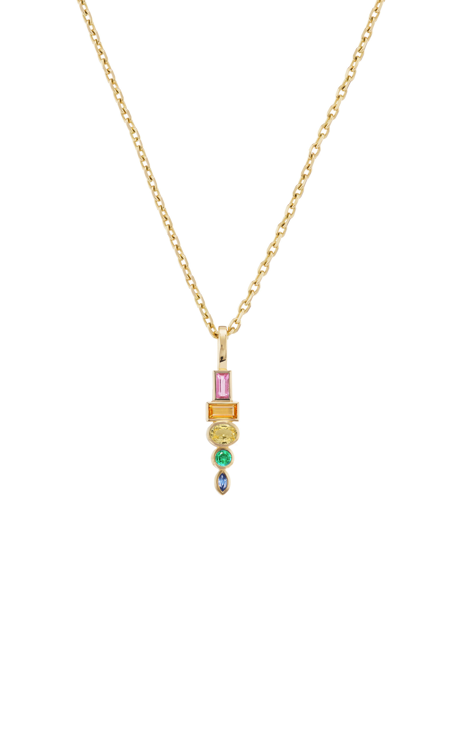 Totem 18K Yellow Gold Sapphire; Emerald Necklace