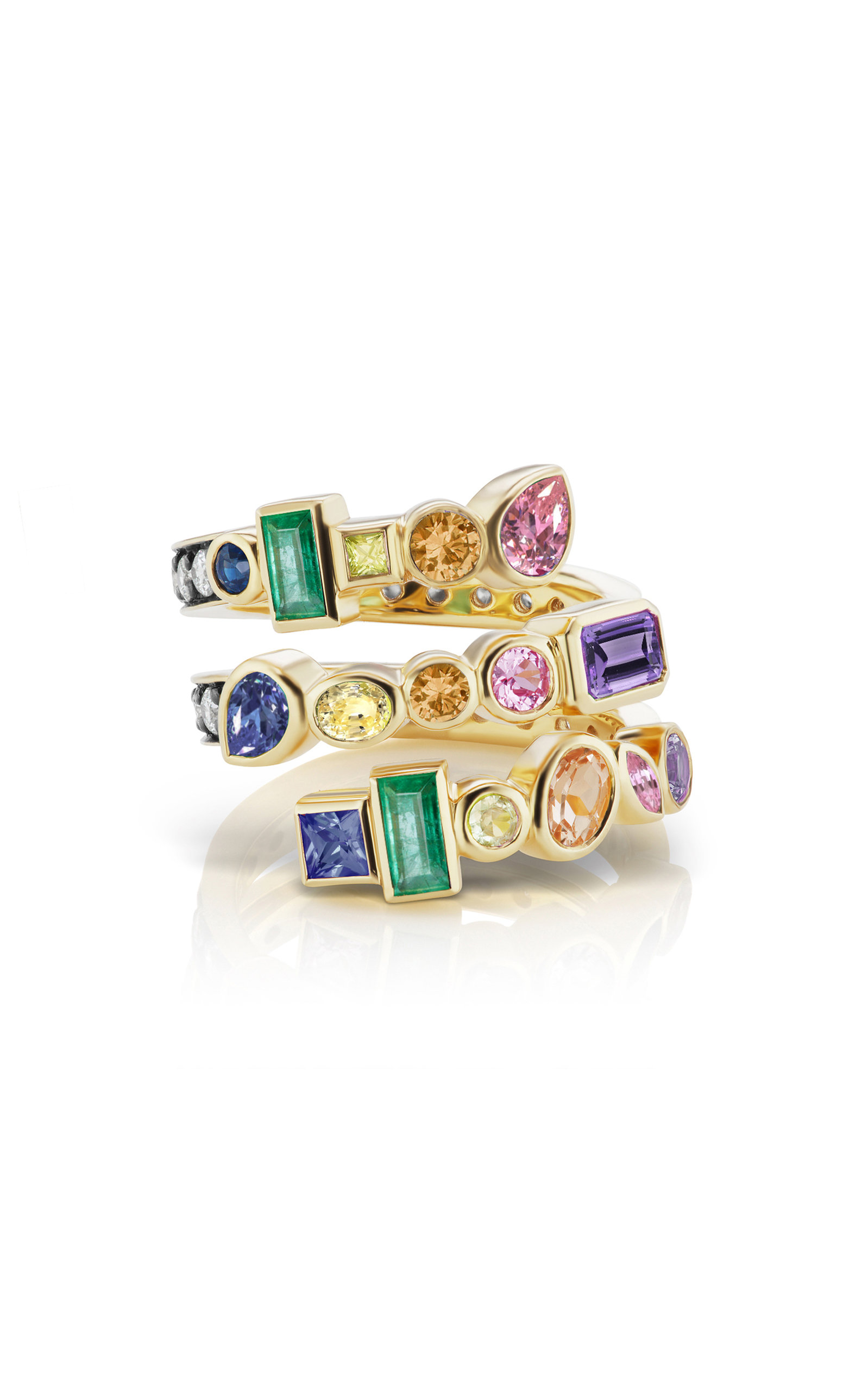 Coil 18K Yellow Gold Diamond; Sapphire; Emerald Ring