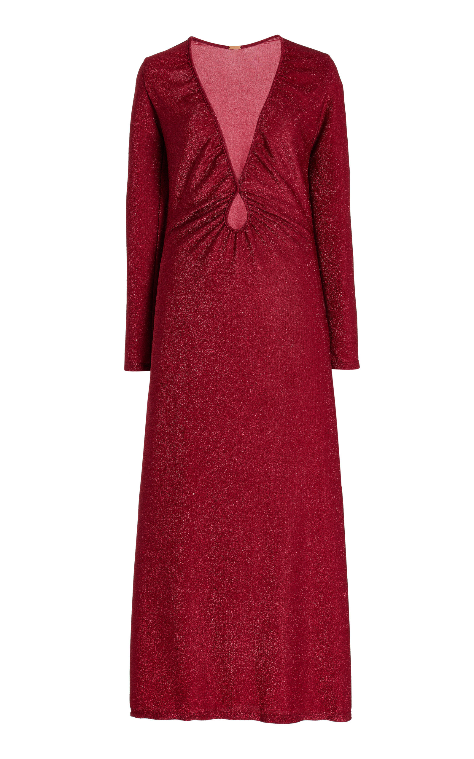 Johanna Ortiz - Women's Exclusive Cutout Metallic-Knit Maxi Dress - Burgundy - US 0 - Moda Operandi