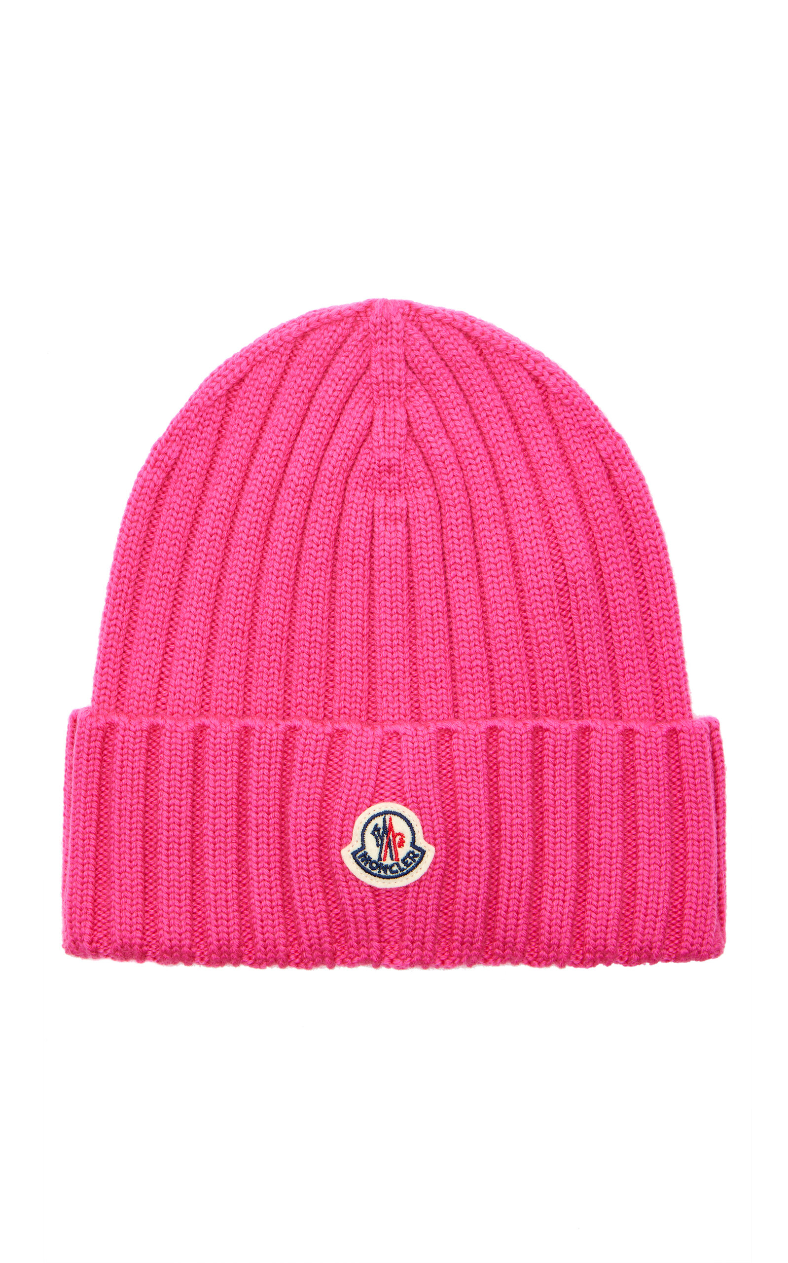 Moncler Pink Wool Hat With Logo Patch In Pink