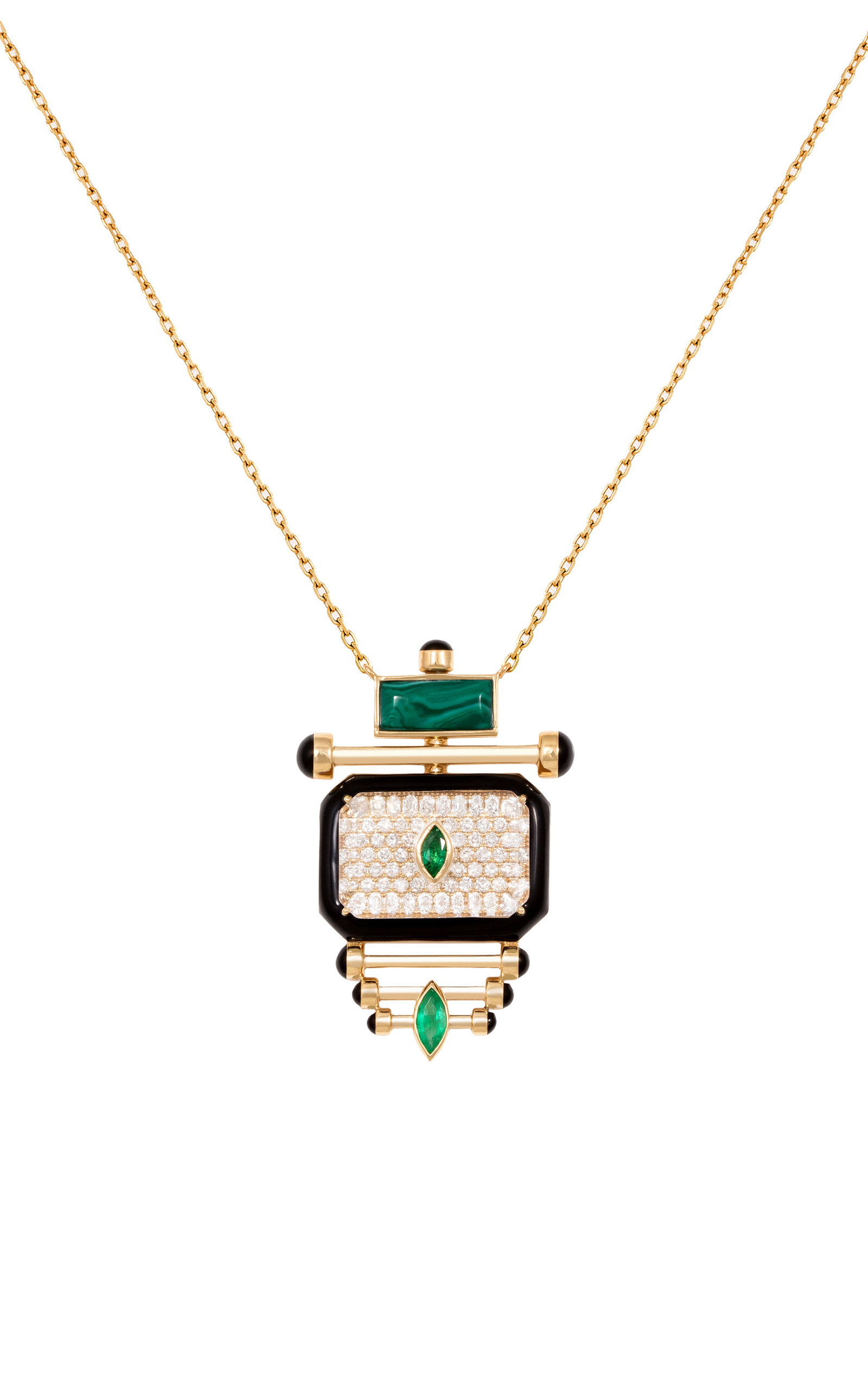 The Qabila Moment 18K Yellow Gold Diamond; Emerald Necklace