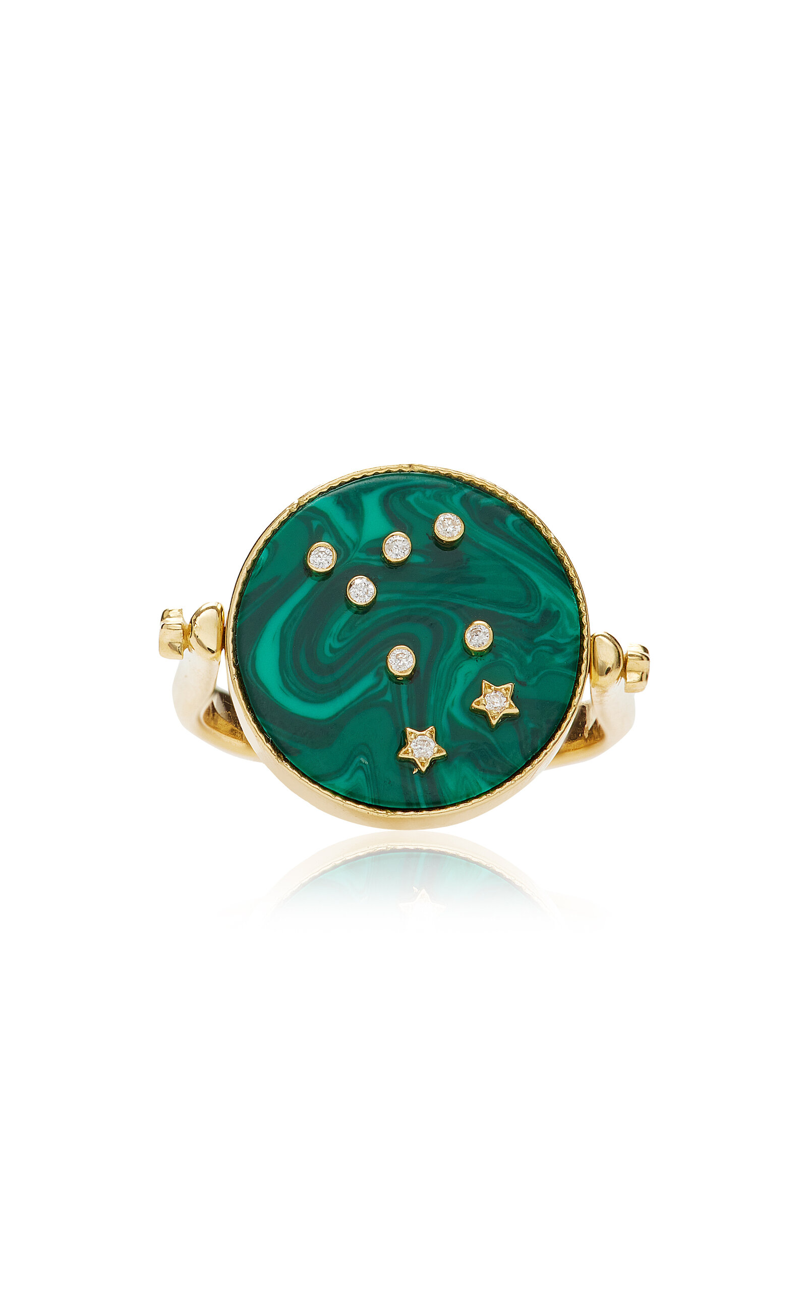 L'Atelier Nawbar Women's 3-in-1 Cosmic Love 18K Yellow Gold Diamond; Malachite Pinky Ring