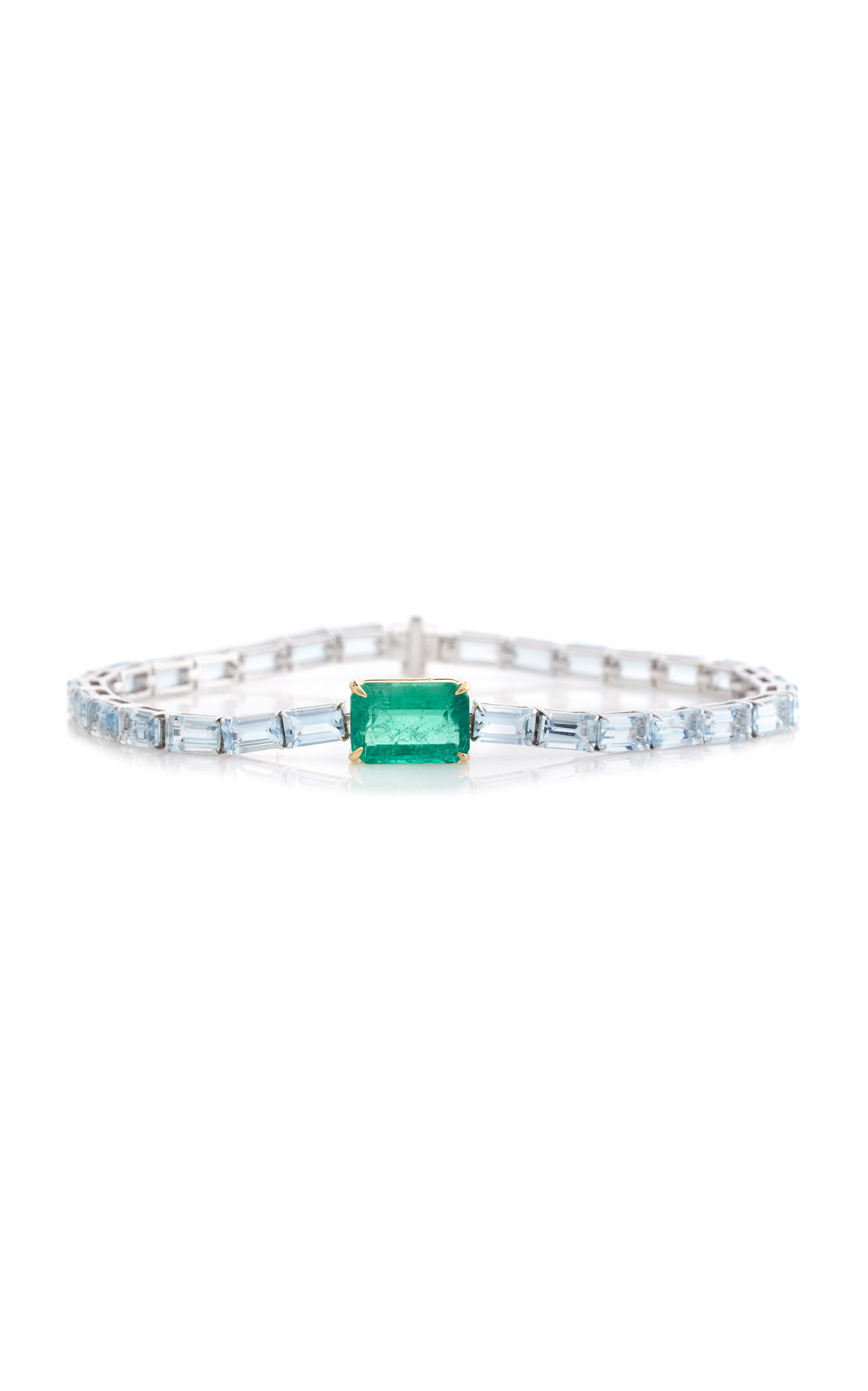Yi Collection Demeter 18k Yellow Gold Emerald; Aquamarine Bracelet In Green