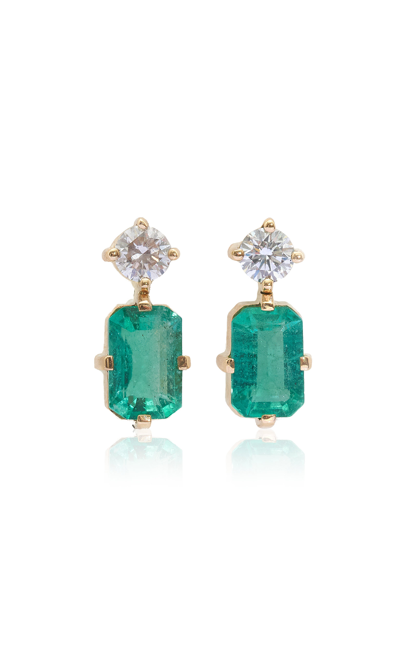 18K Yellow Gold Emerald & Diamond Deco Earrings