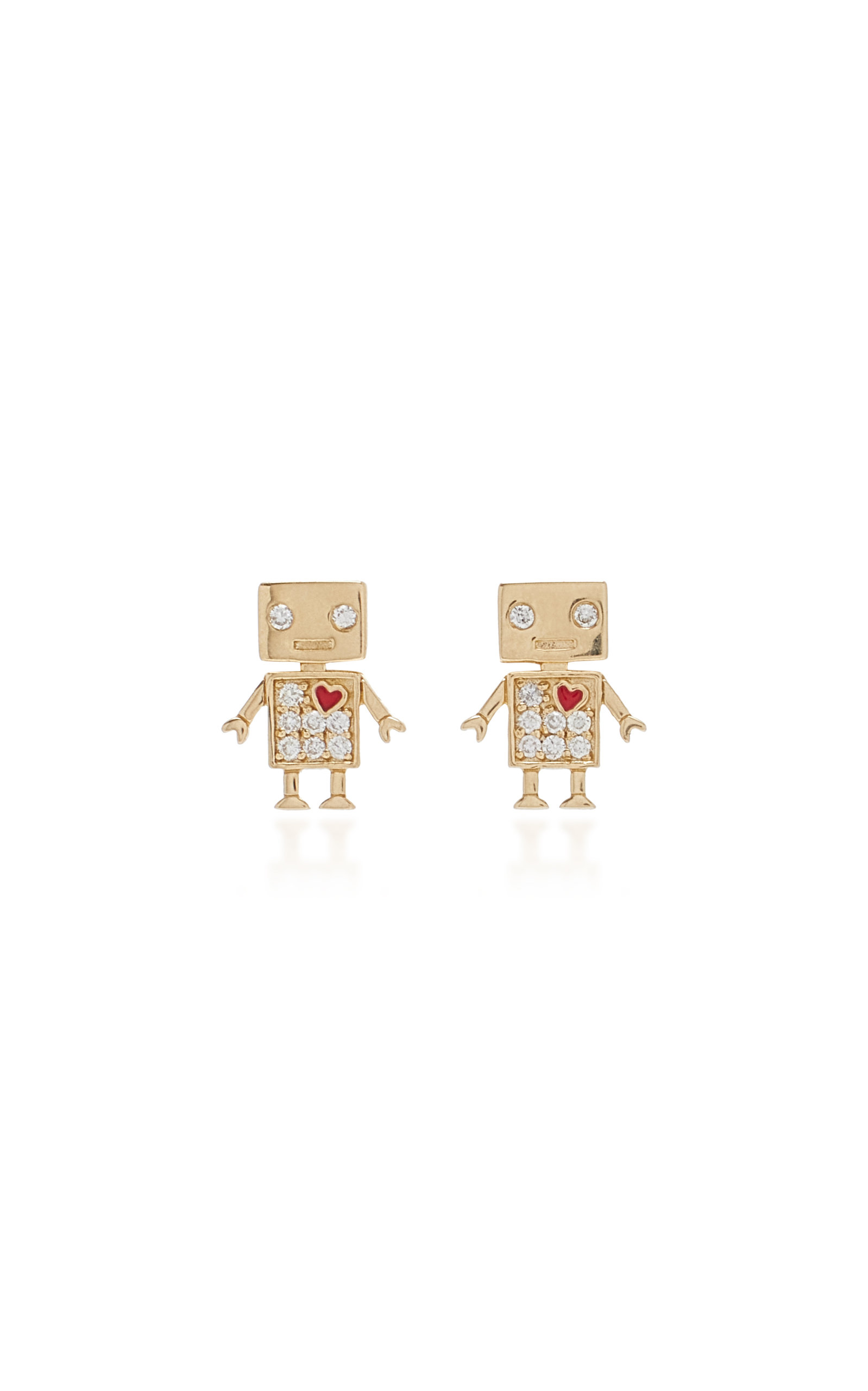 Sydney Evan - Robot 14K Gold Diamond Stud Earrings - Gold - OS - Moda Operandi - Gifts For Her 2665$