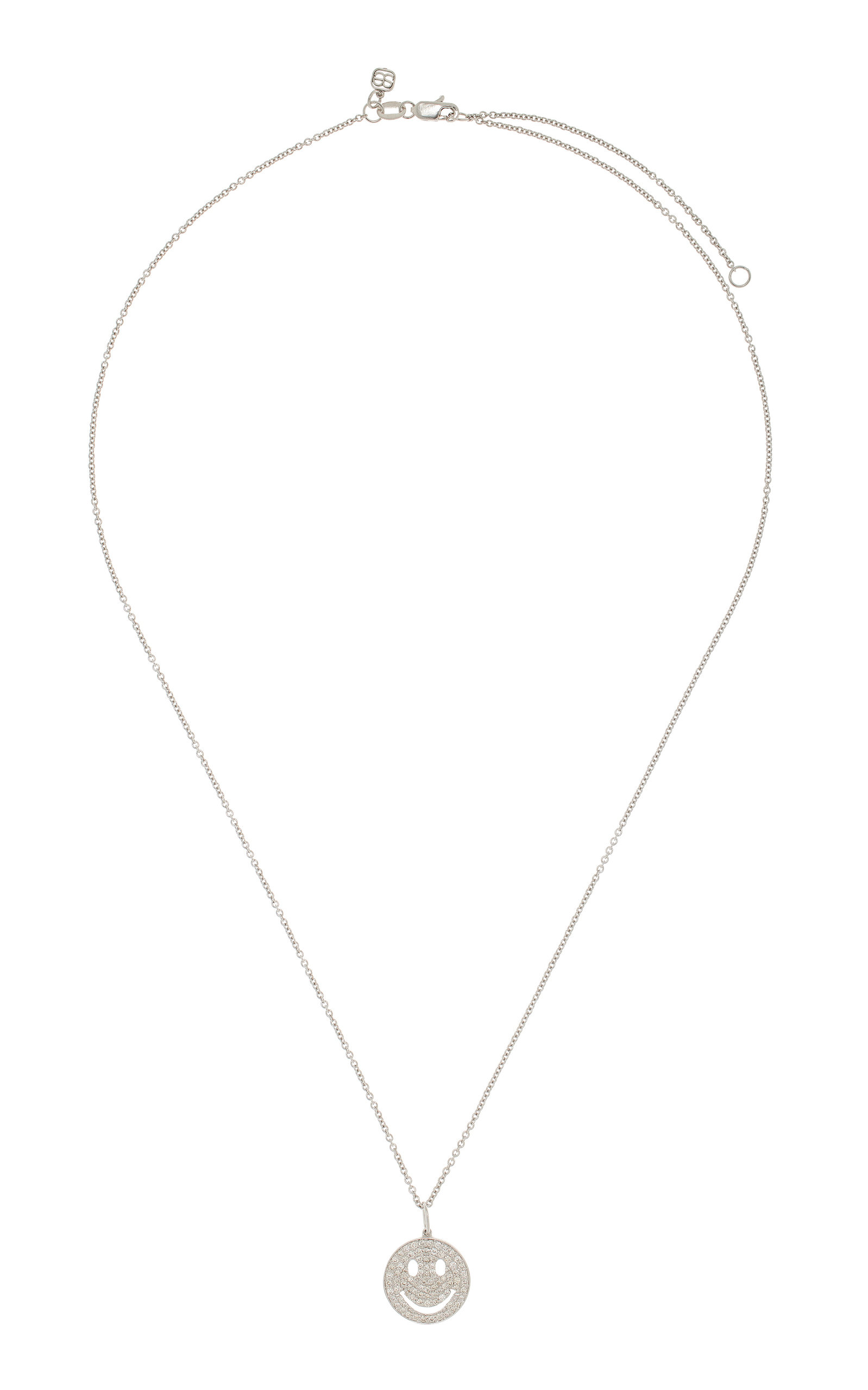 Sydney Evan Women's Medium Pave Happy Face Charm Tiffany Chain 18K White Gold Diamond Necklace