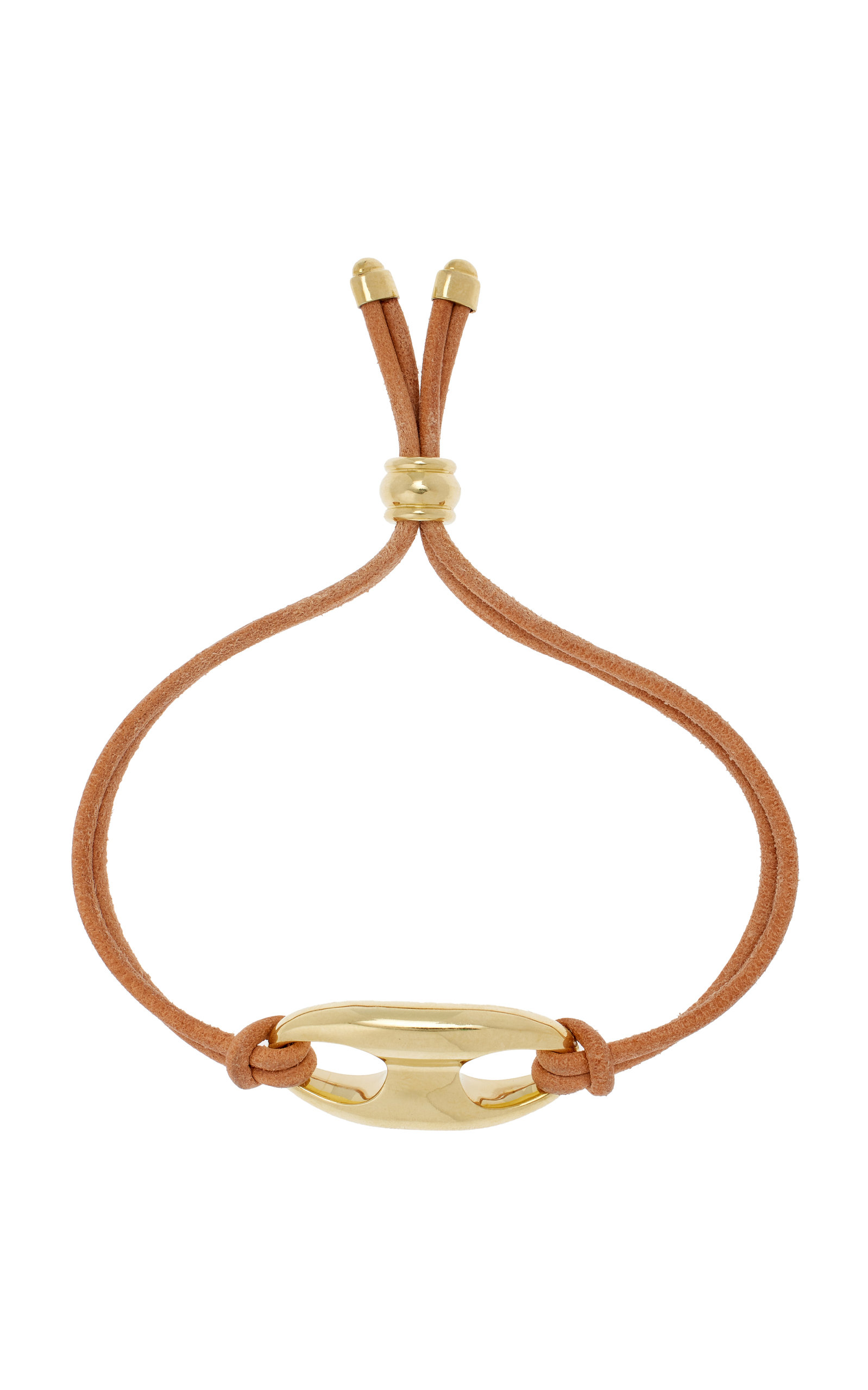 The Small Gold Anchor Link 18K Yellow Gold and Leather Bracelet