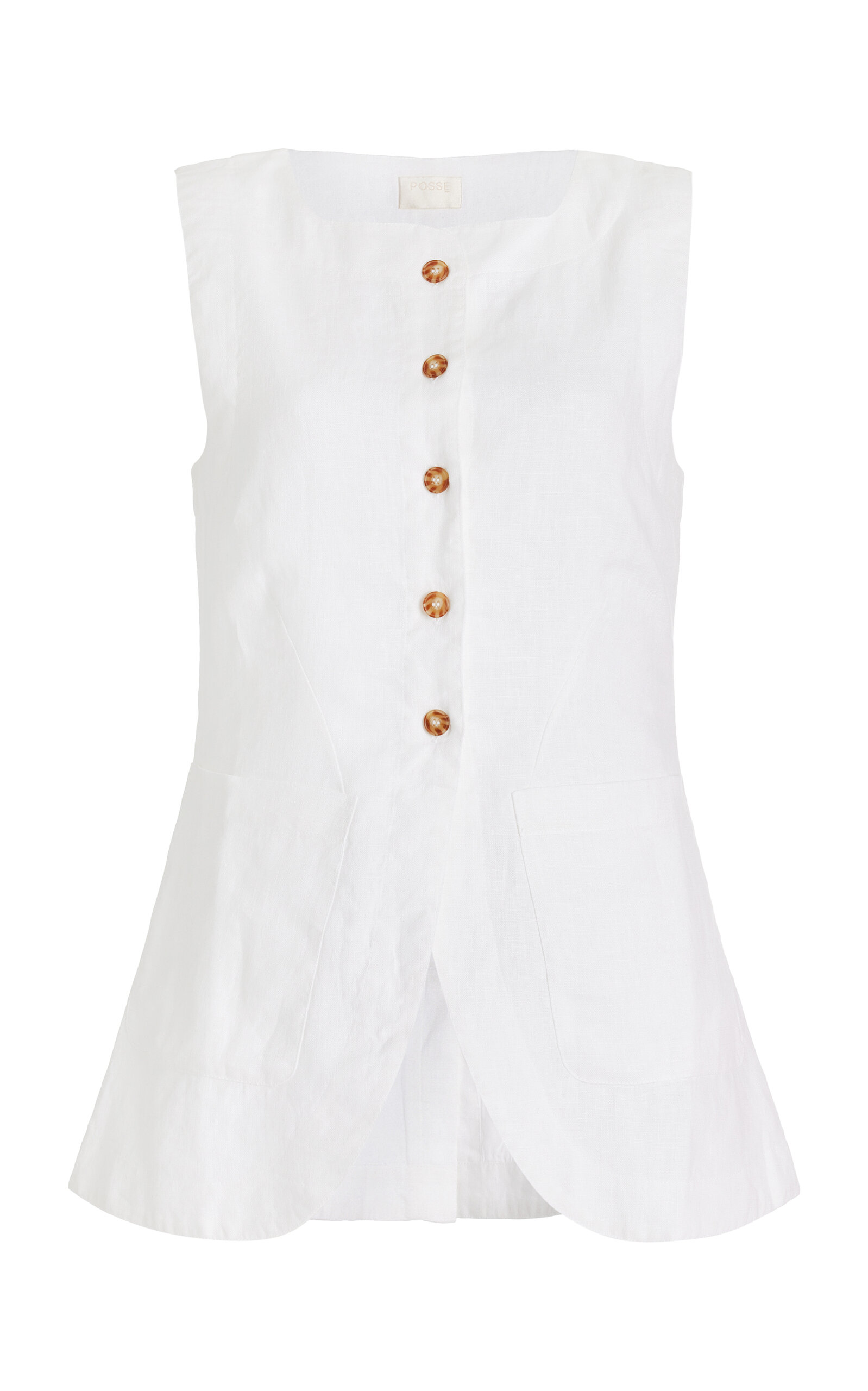 Shop Posse Exclusive Emma Linen Vest In Ivory
