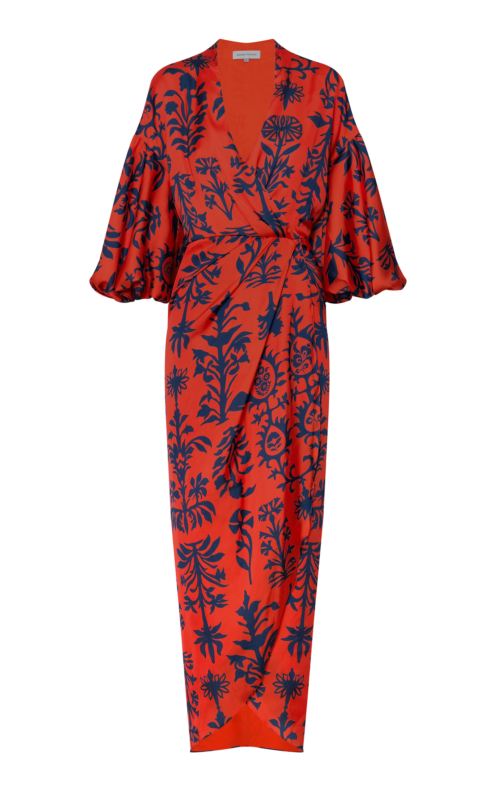 Andres Otalora Yukuna Satin Wrap Midi Dress In Print