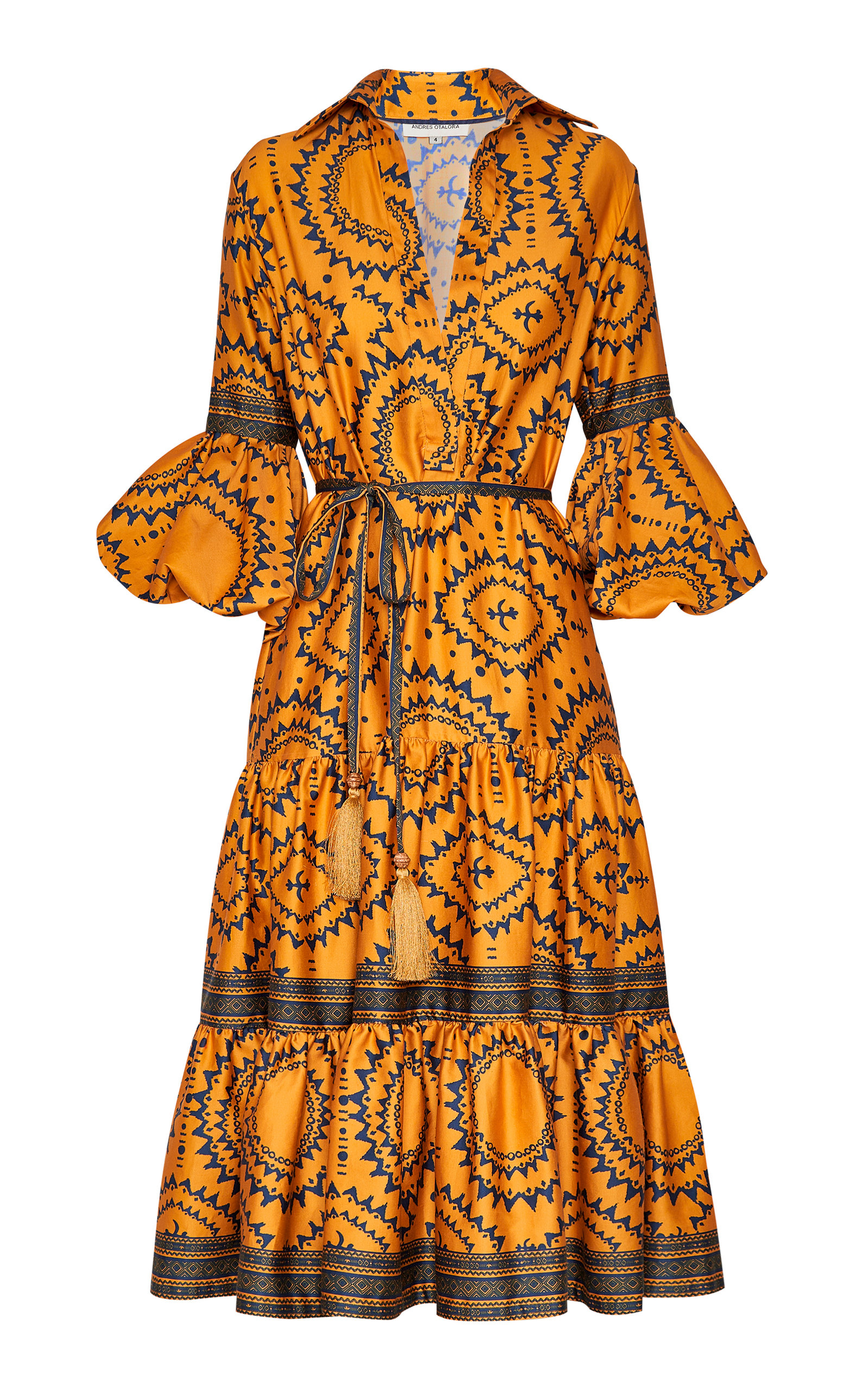 Andres Otalora Women's La Lindosa Cotton Poplin Midi Dress In Navy,yellow