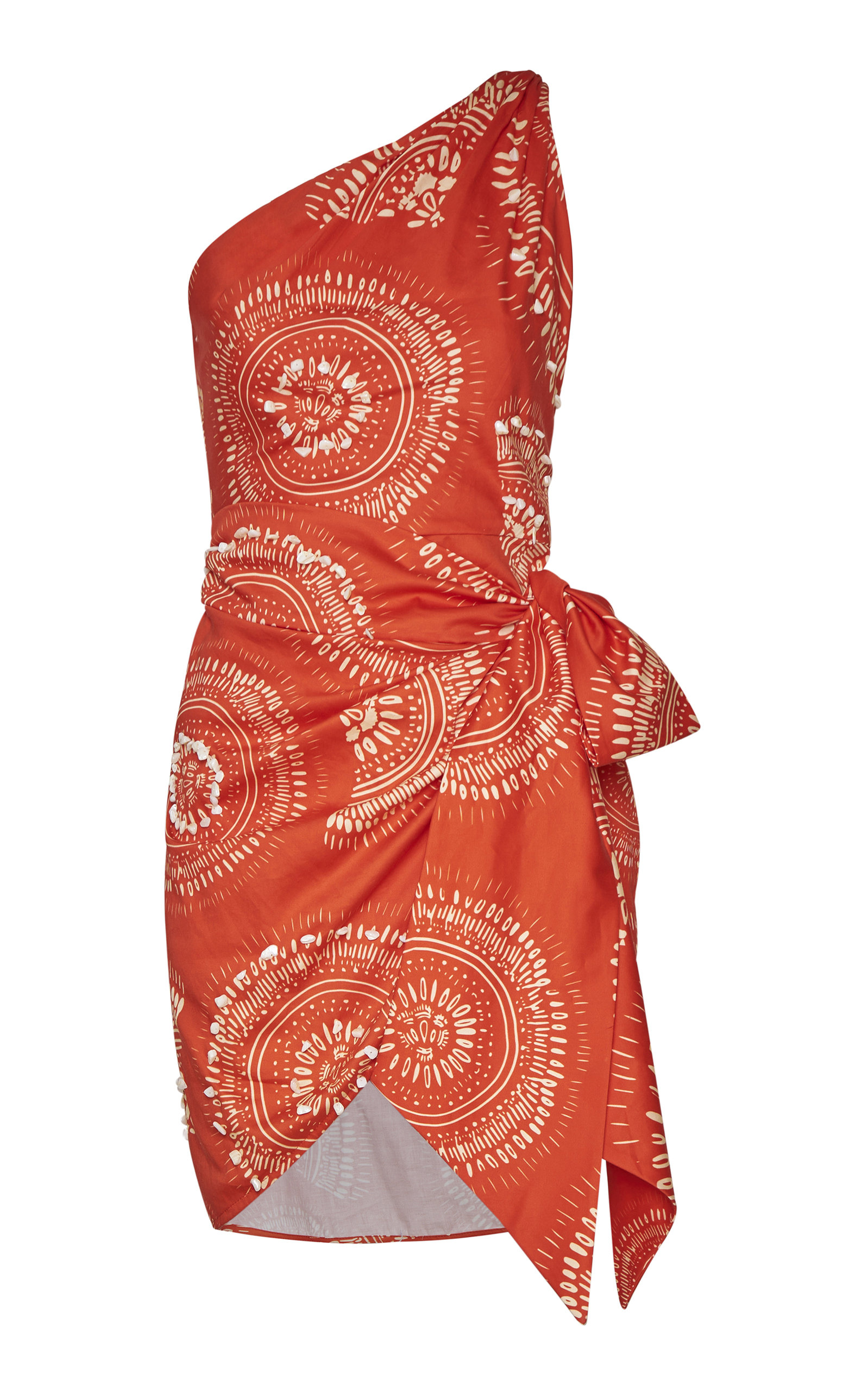 Andres Otalora Women's Selvatika Asymmetric Beaded Cotton Poplin Mini Dress In Navy,orange