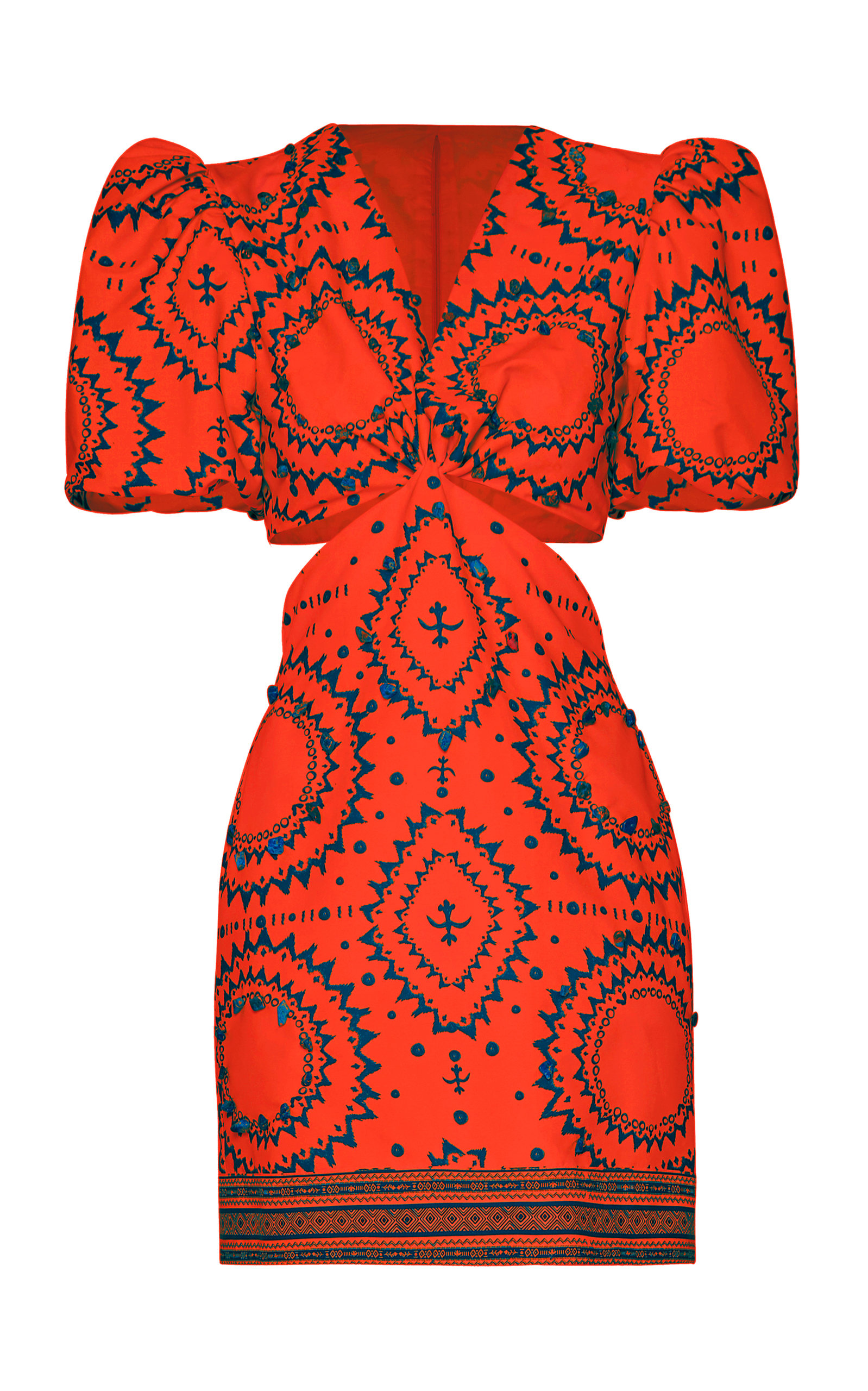 Andres Otalora Luna Beaded Linen Cutout Mini Dress - Red