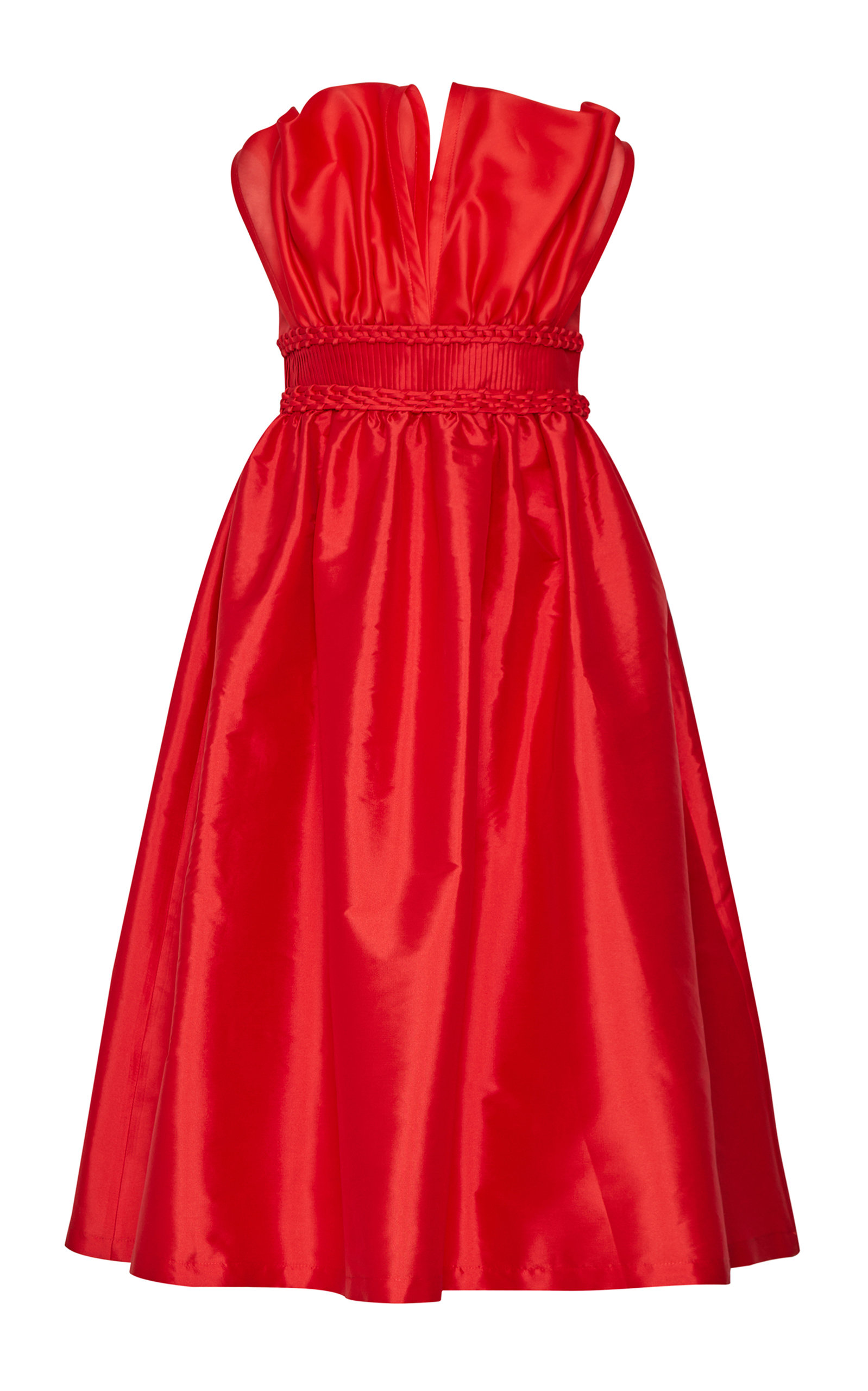 Andres Otalora Macuna Pleated Silk Midi Dress In Red