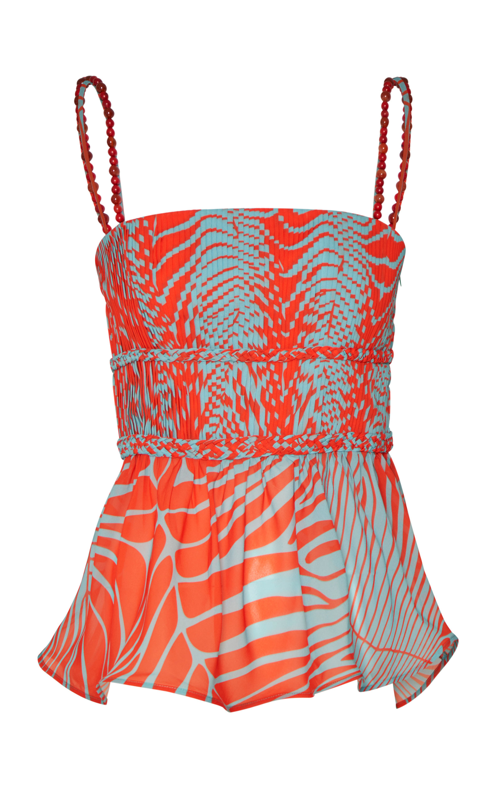 Andres Otalora Pijao Pleated & Beaded Chiffon Top In Coral Palm