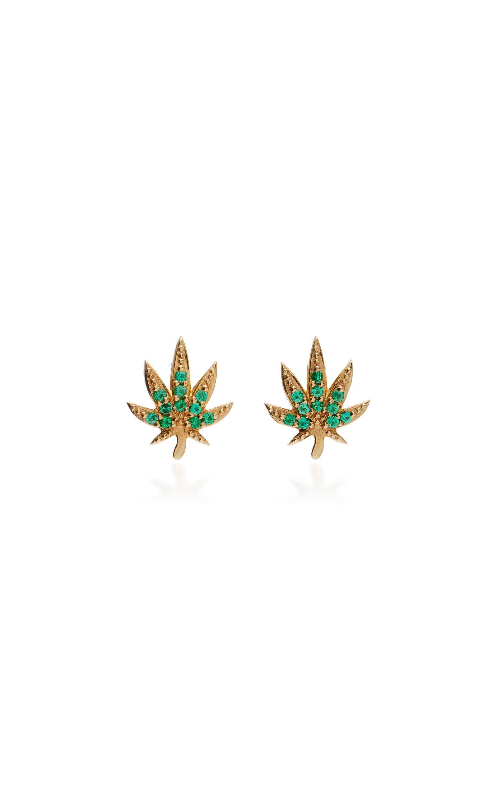 Emerald Pot Leaf 14K Gold Stud Earrings