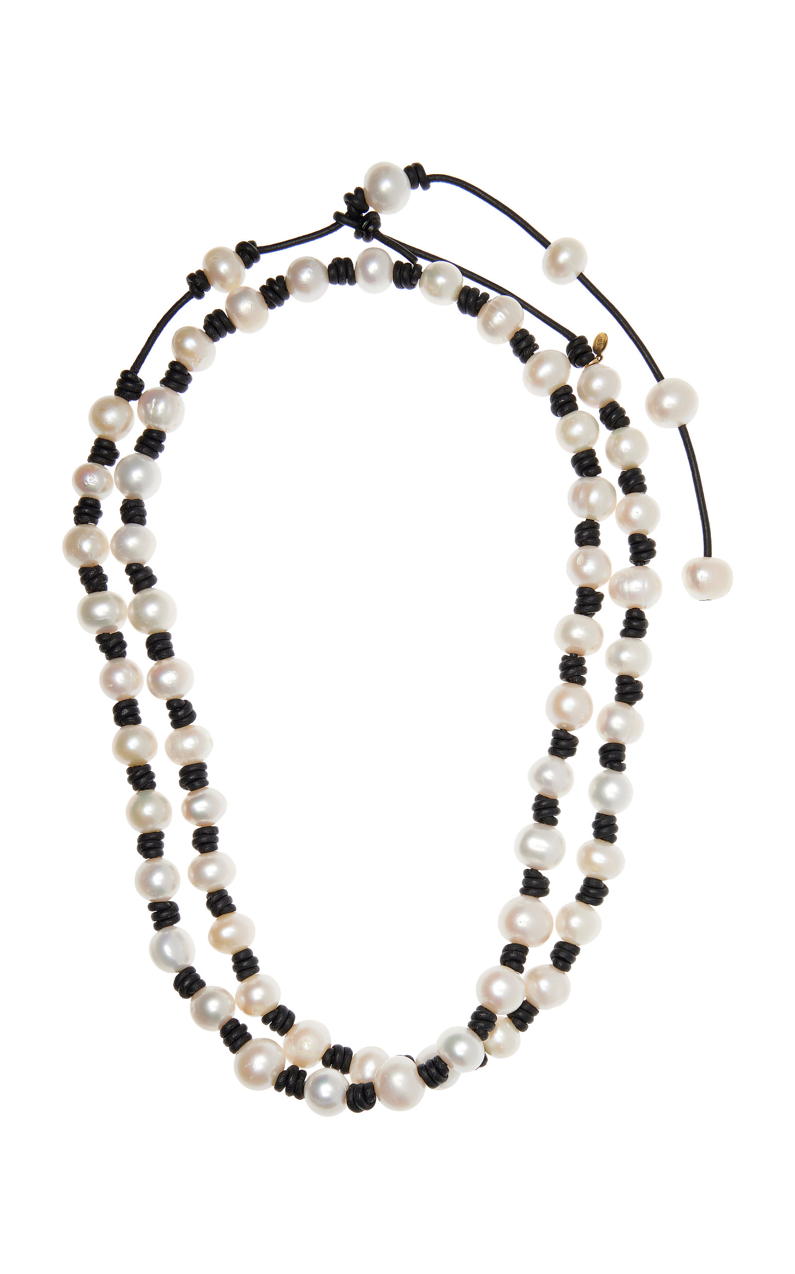 Joie DiGiovanni Women's Knotted Large Pearl and Leather Necklace with Tail