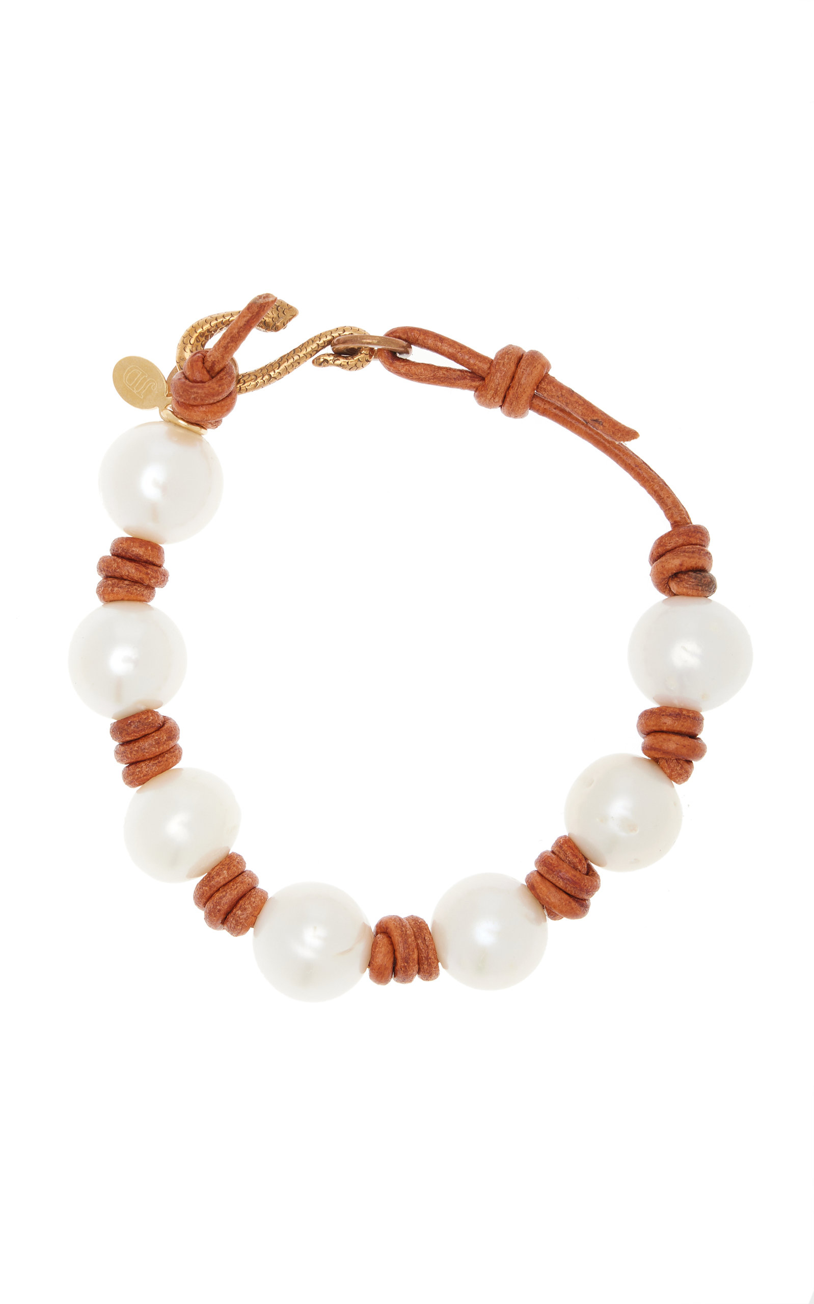Knotted Leather; Pearl Snake Bracelet
