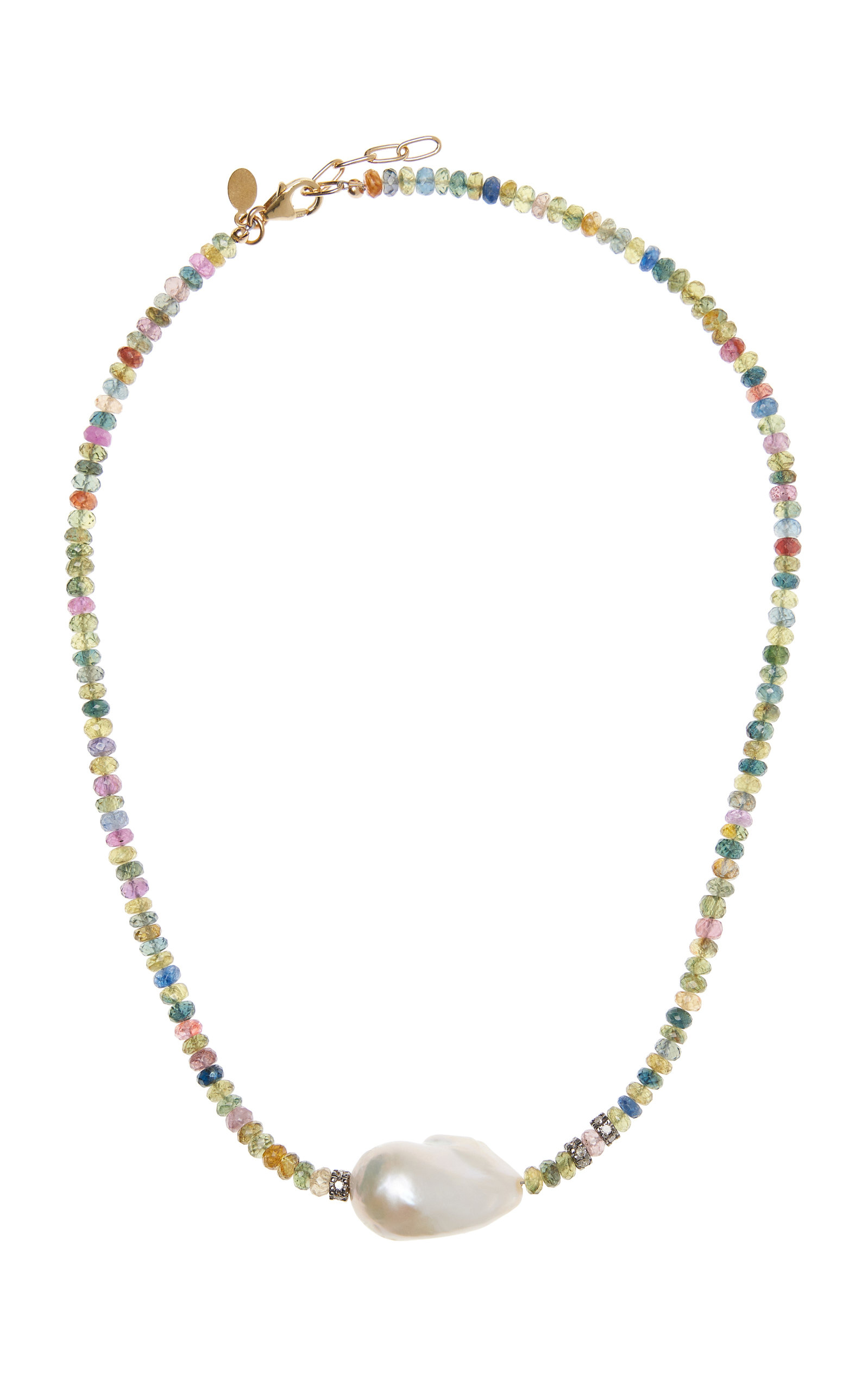 Rainbow Sapphire Diamond Baroque Pearl Necklace