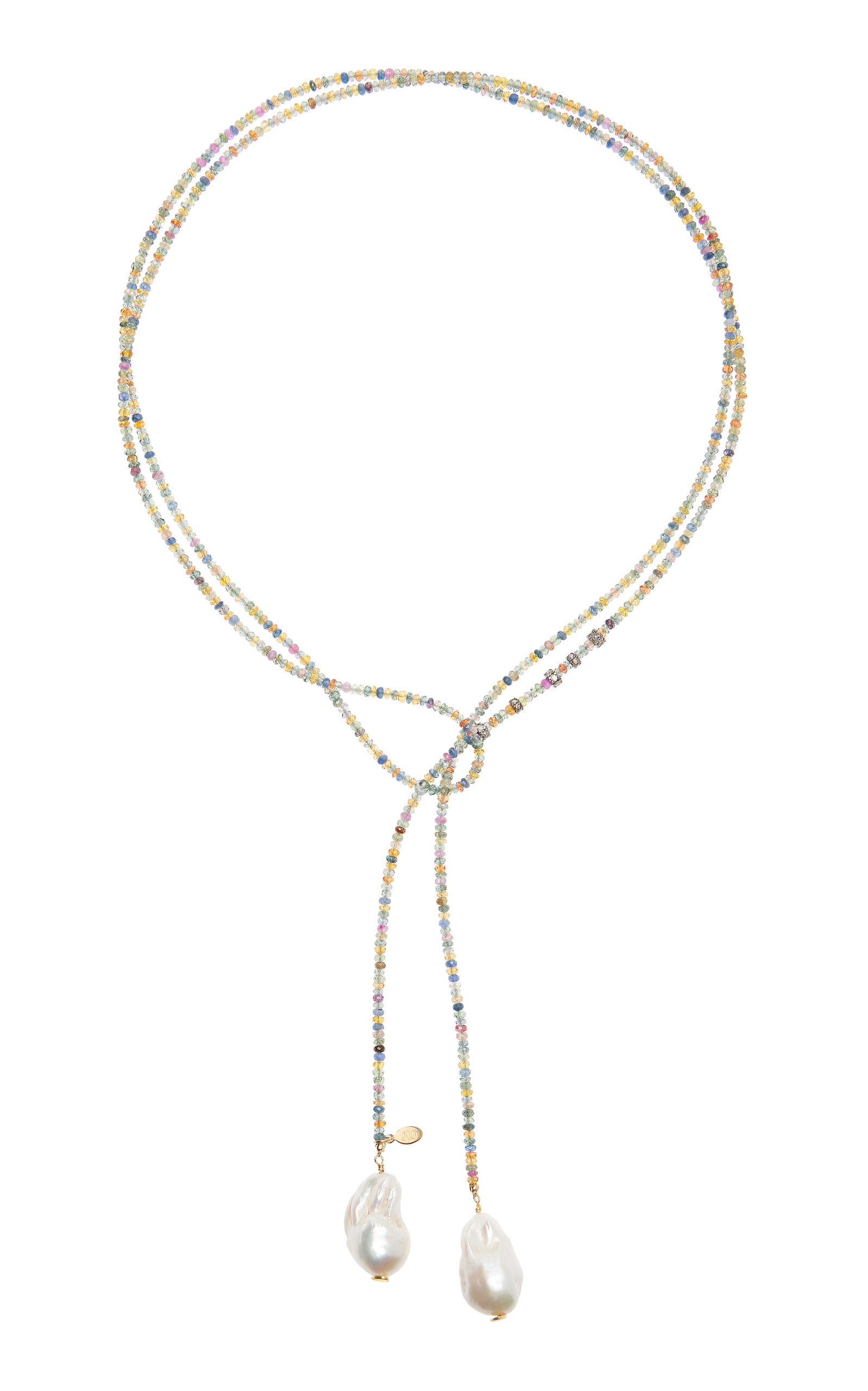 Joie DiGiovanni Women's Rainbow Sapphire Diamond Baroque Pearl Lariat Necklace