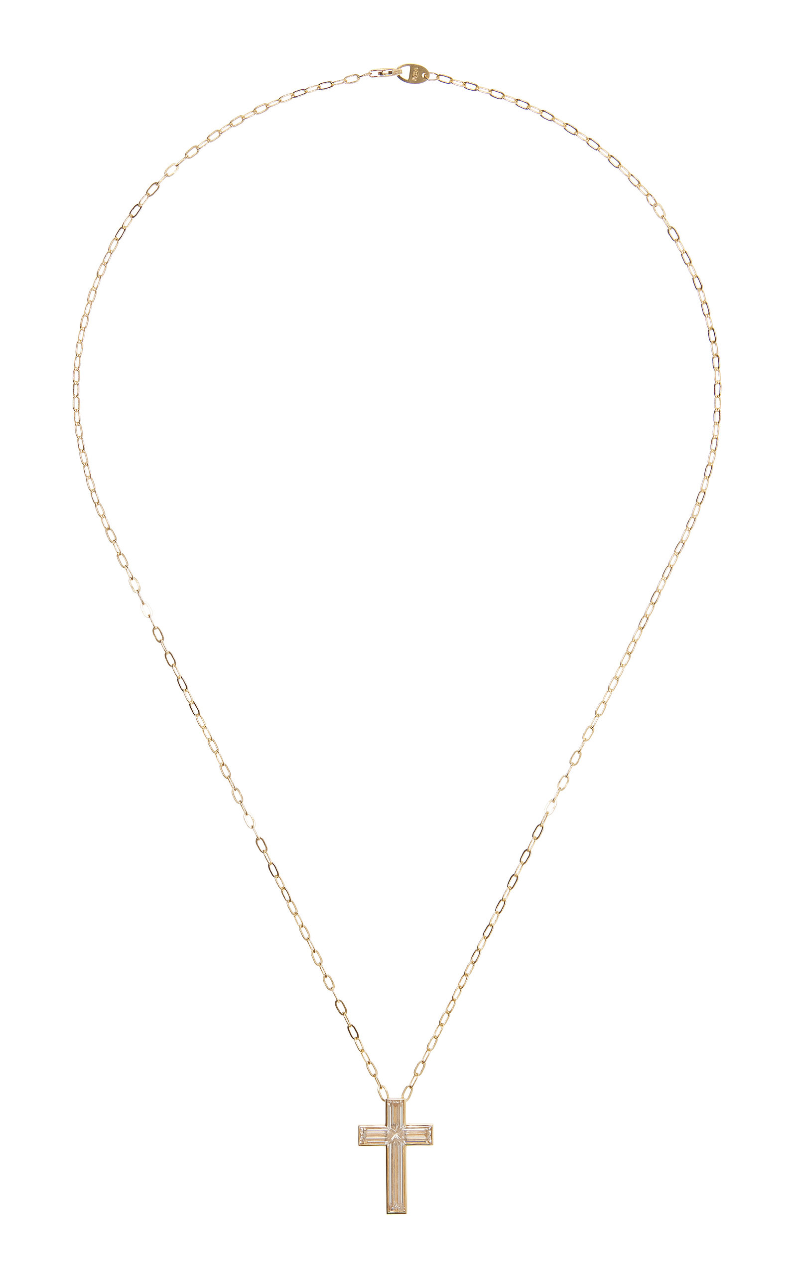 Solitaire Semi Bezel Cross 18K Gold VRAI Created Diamond Necklace