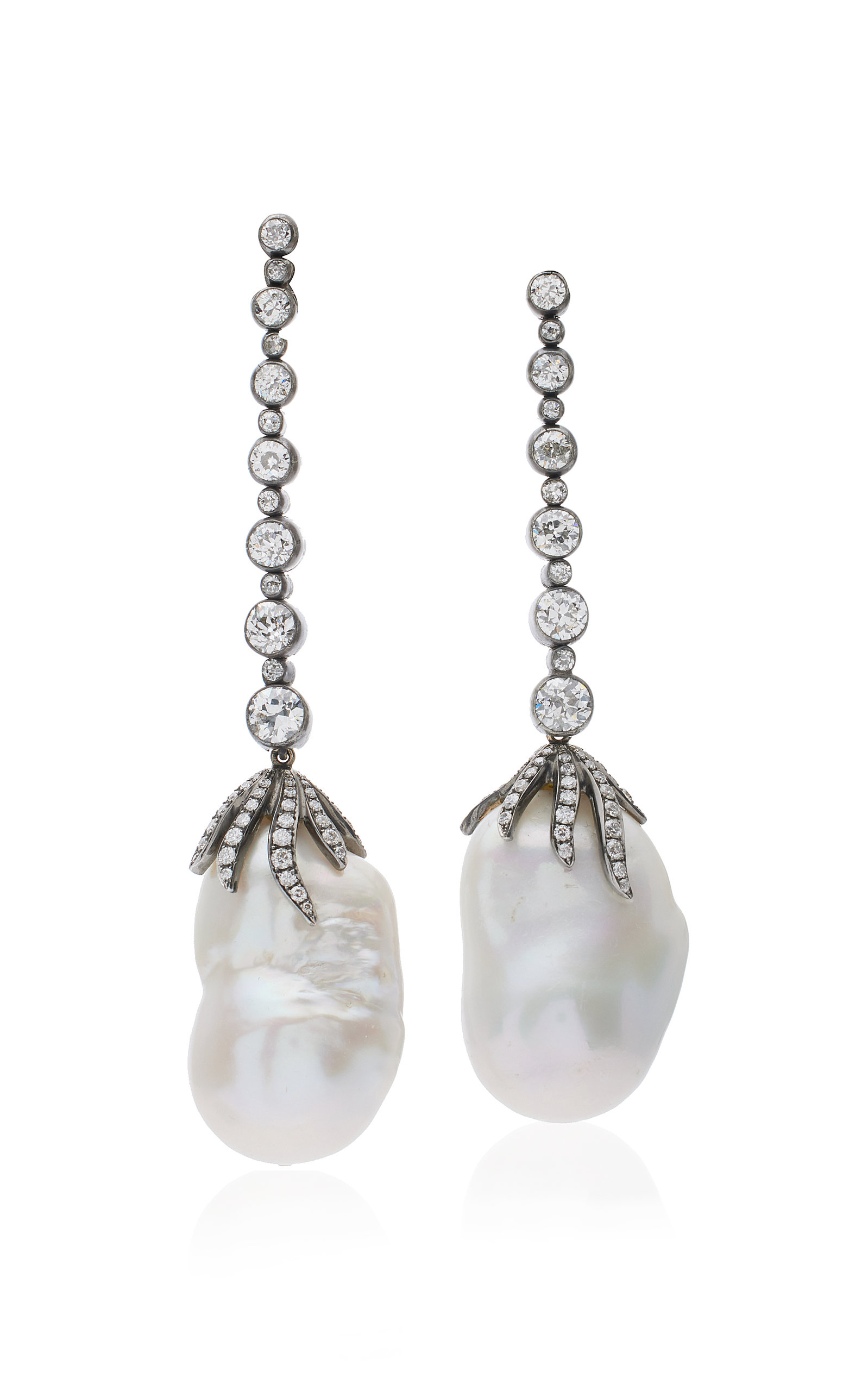 Silver Pearl; Diamond Claw Earrings