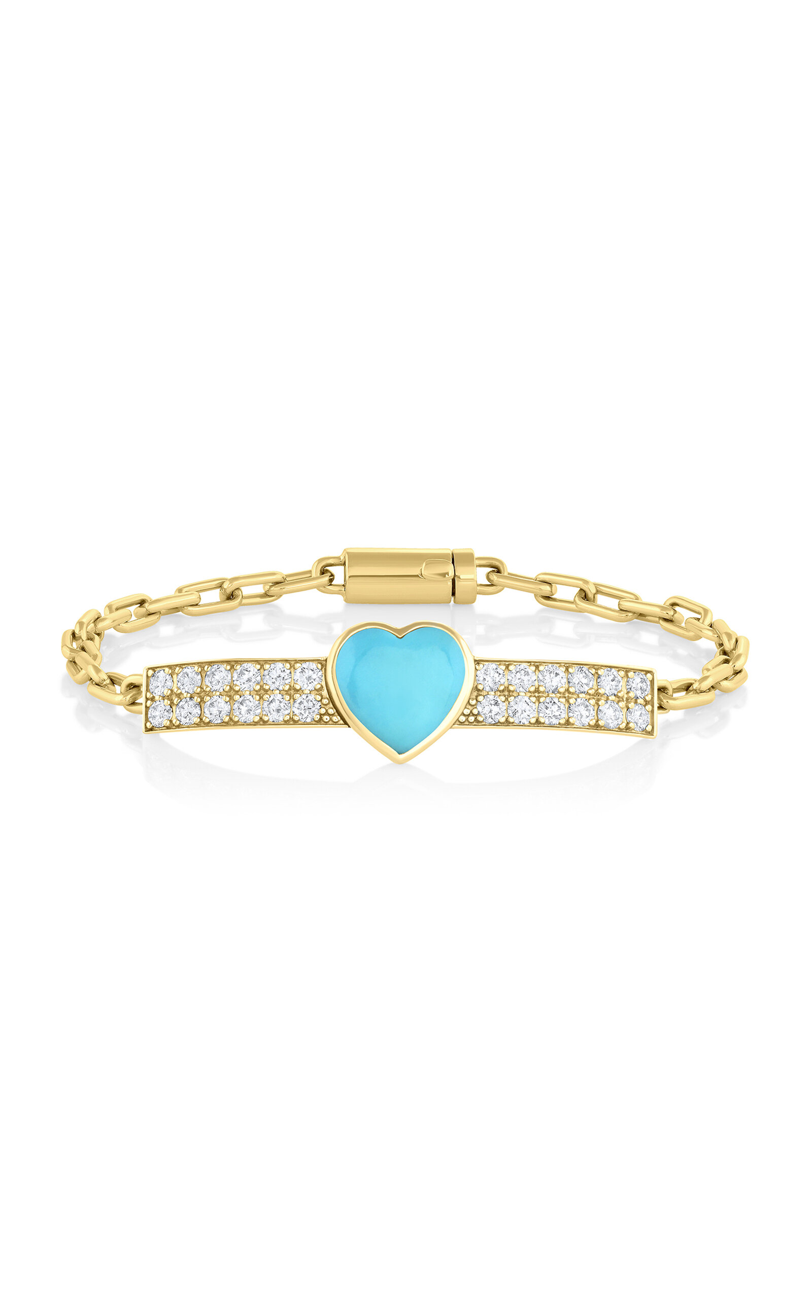 M.spalten Women's The Turquoise Heart 14k Yellow Gold Diamond Id Bracelet