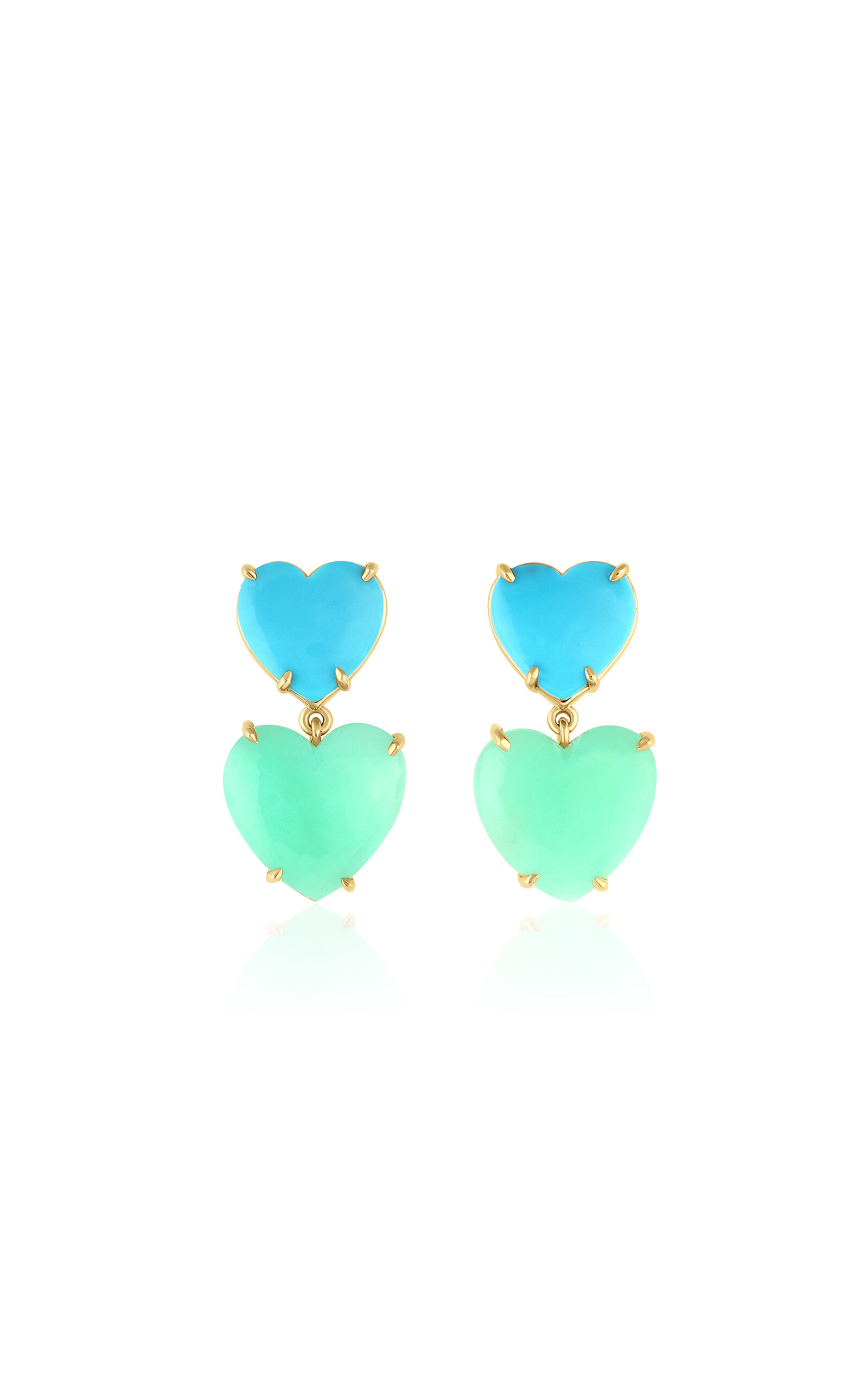 M.spalten Women's The Large Double Heart 14k Yellow Gold Turquoise; Chrysoprase Earrings In Blue