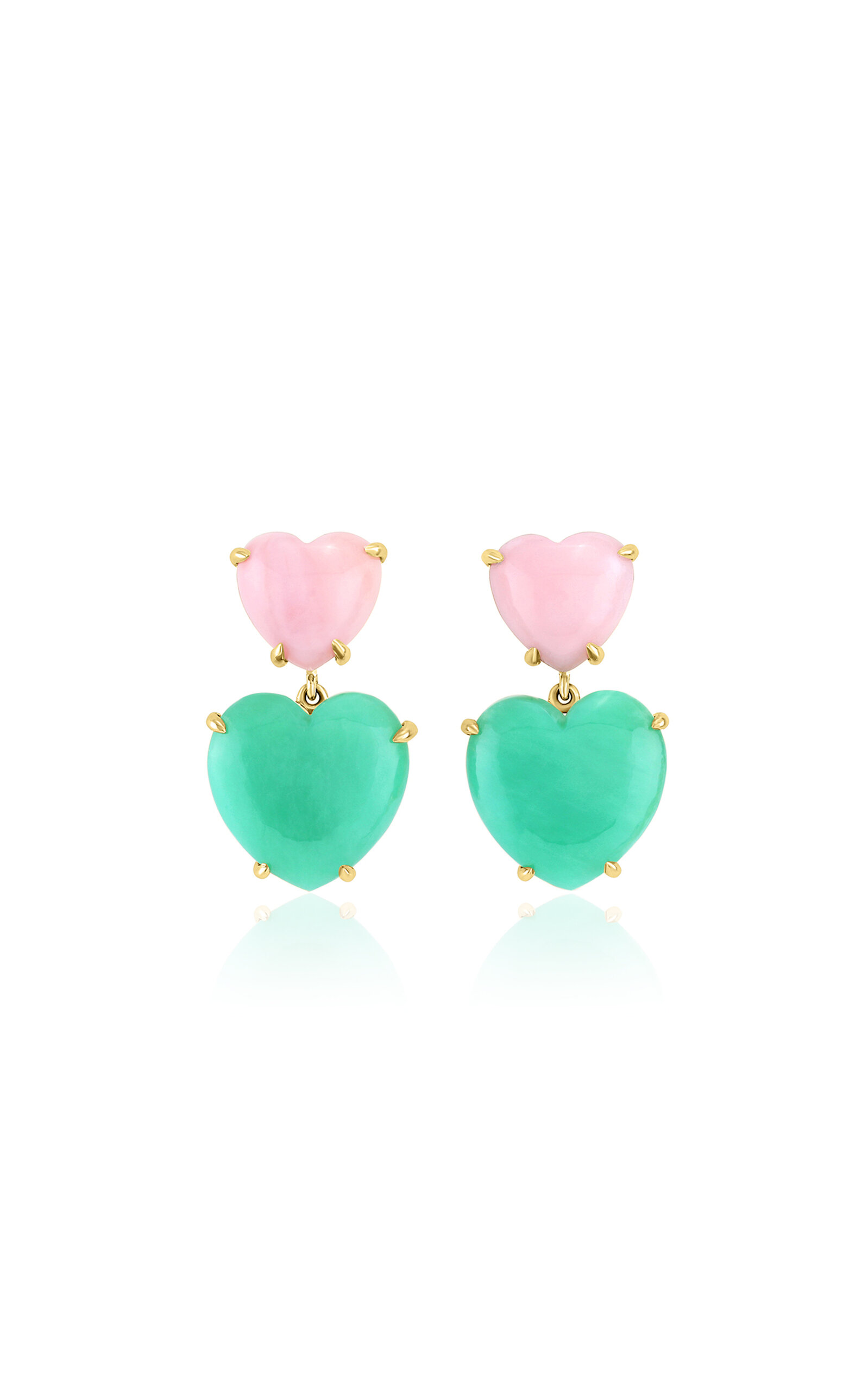 M.spalten Women's The Large Double Heart 14k Yellow Gold Opal; Chrysoprase Earrings In Multi