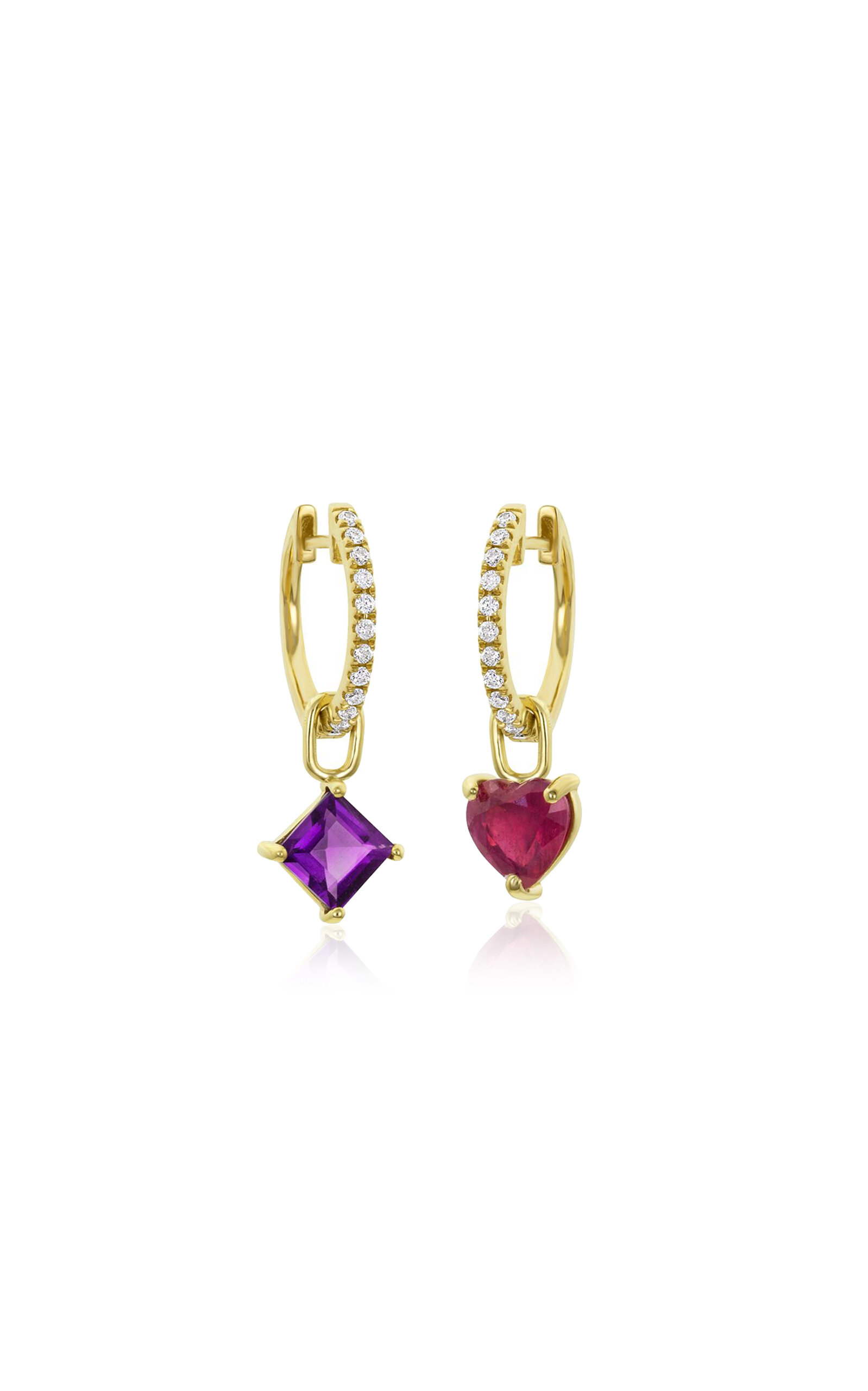M.spalten Women's The Mini Gemfetti 14k Yellow Gold Ruby; Amethyst And Diamond Earrings