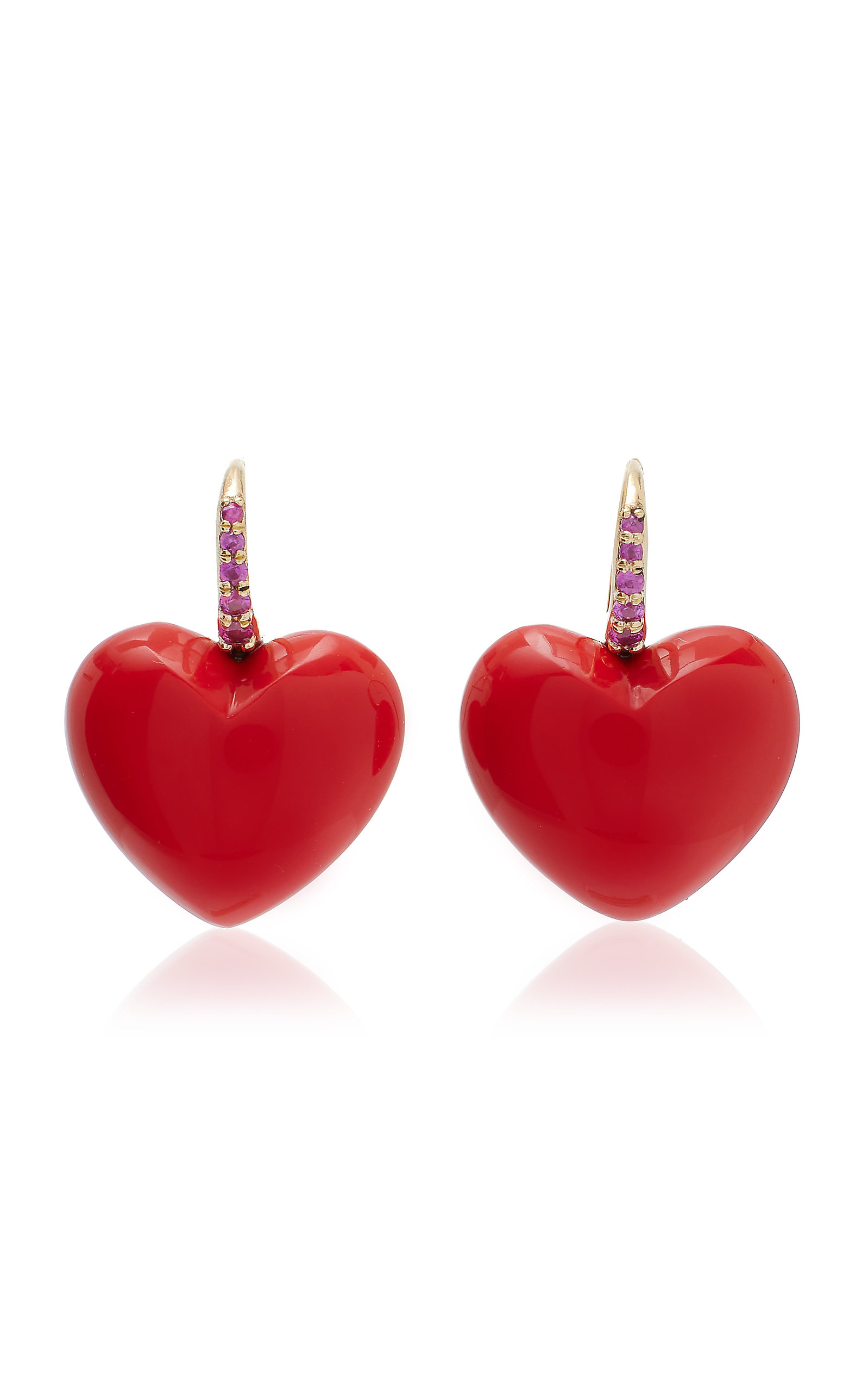 The Heart Dollop Midi 14K Yellow Gold Pink Sapphire; Coral Earrings
