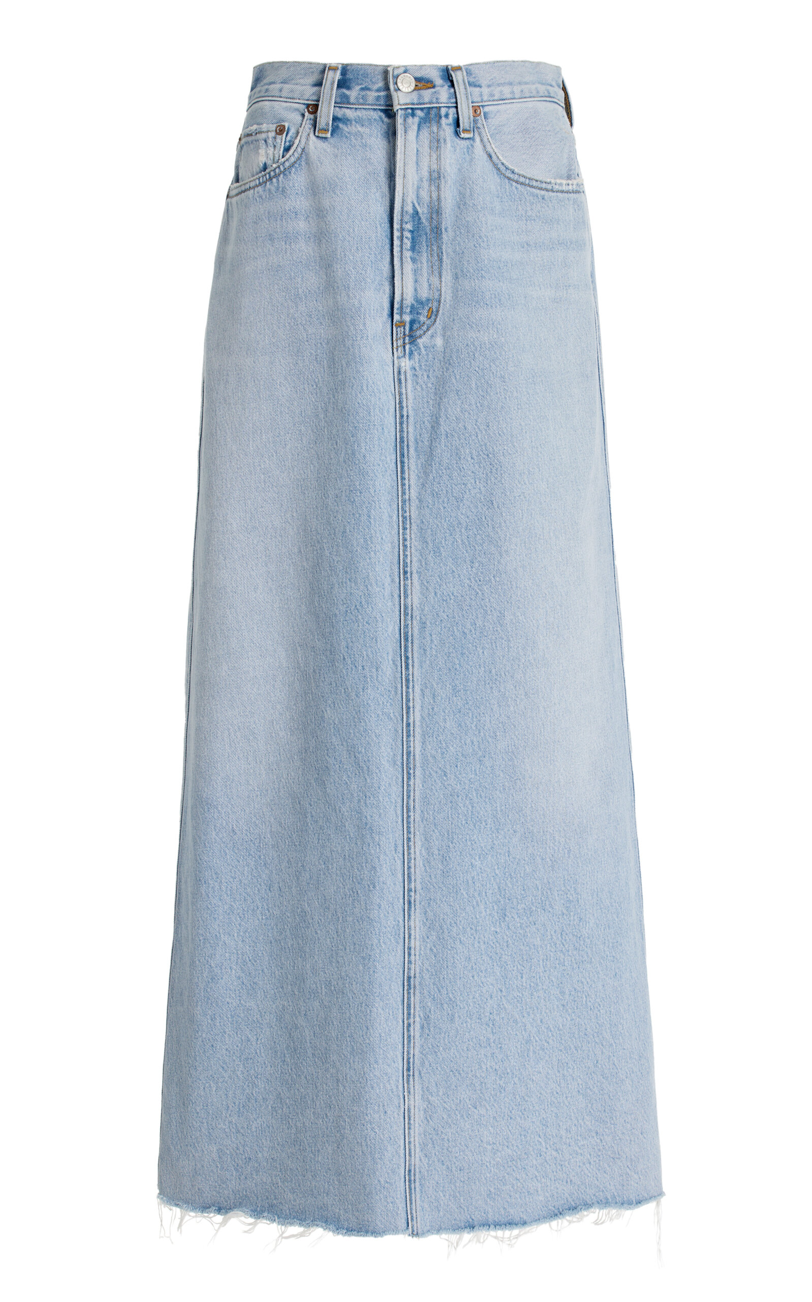 Shop Agolde Hilla Denim Maxi Skirt In Light Wash