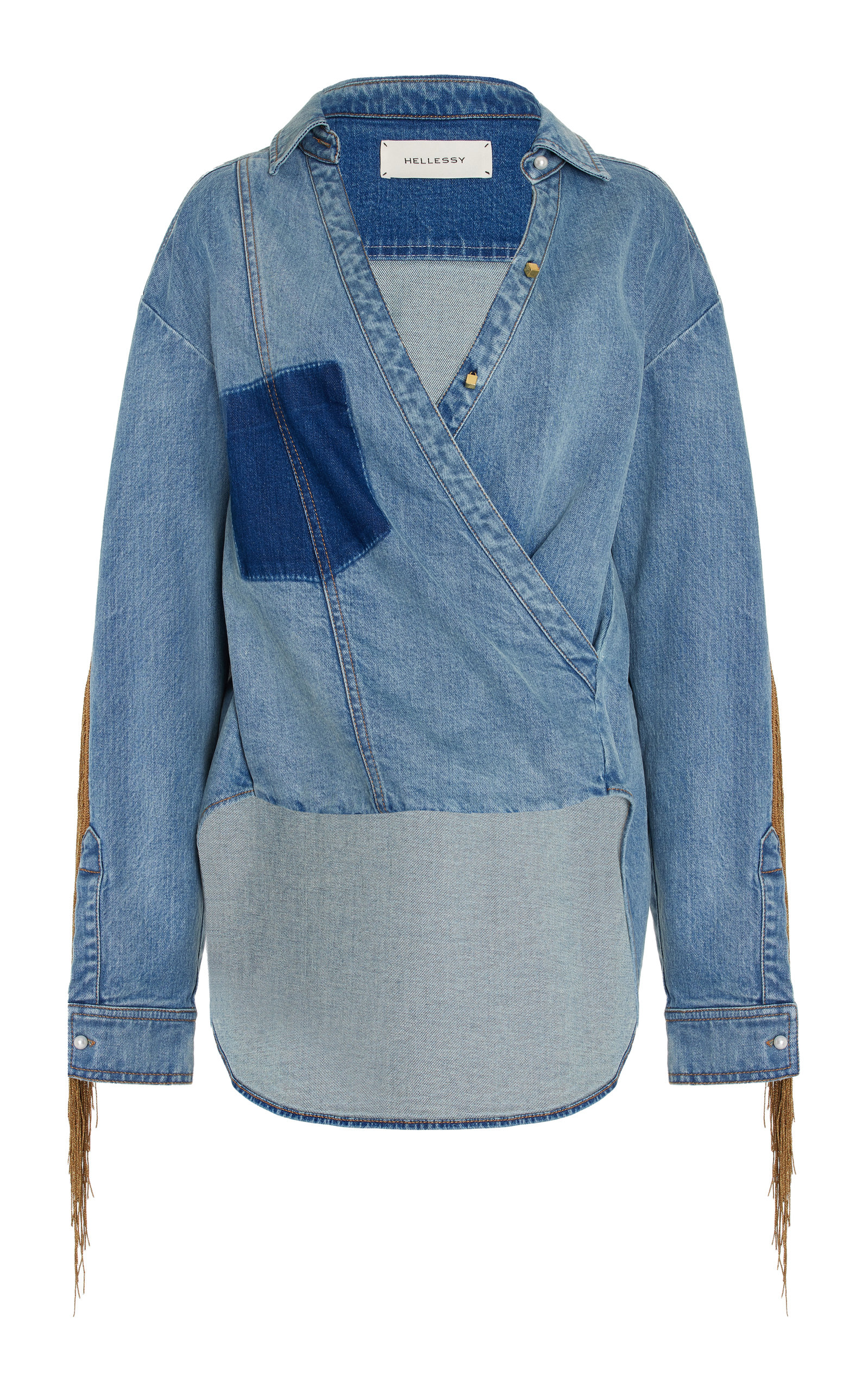 Hellessy Hicks metallic fringe stretch cotton denim Shirt - Medium Wash